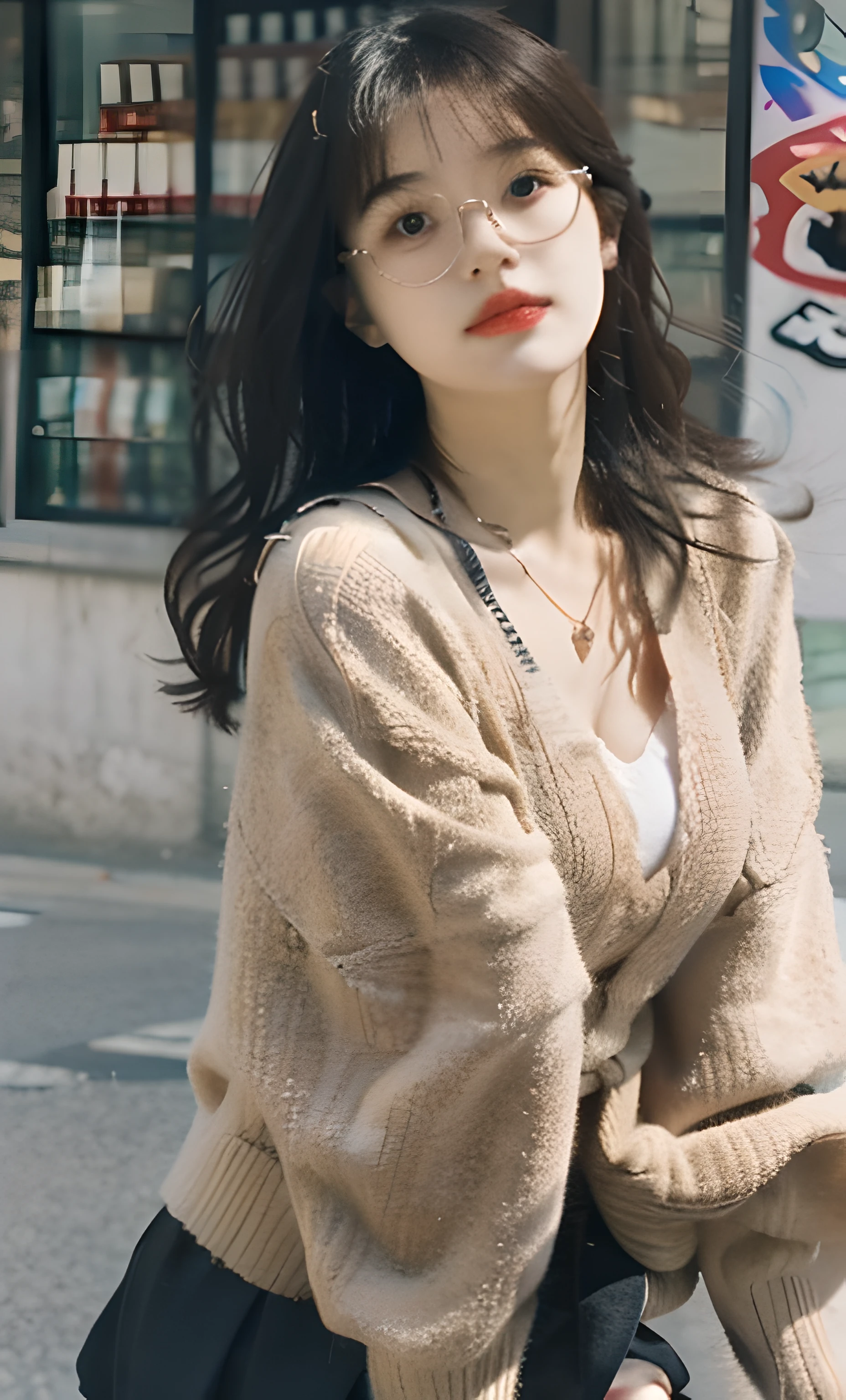 ulzzang-6500-v1.1, (raw photo:1.2), (photorealistic:1.4), beautiful detailed girl, very detailed eyes and face, beautiful detailed eyes, ridiculous, incredibly ridiculous, huge file size, super detailed, high resolution, very detailed, best quality, masterpiece, ((fashion clothing with diverse colors)), illustration, very detailed, CG, unified, 8k wallpaper, amazing, fine detail, masterpiece ,best quality, very detailed CG uniform 8k wallpaper, light on face, movie lighting, 1girl, , long white hair, side splits, (big breasts), (no panties)), (glasses), ((dynamic pose))), ((sexy pose))), (camel toe), (half), (pantyhose)), ((black hip skirt))