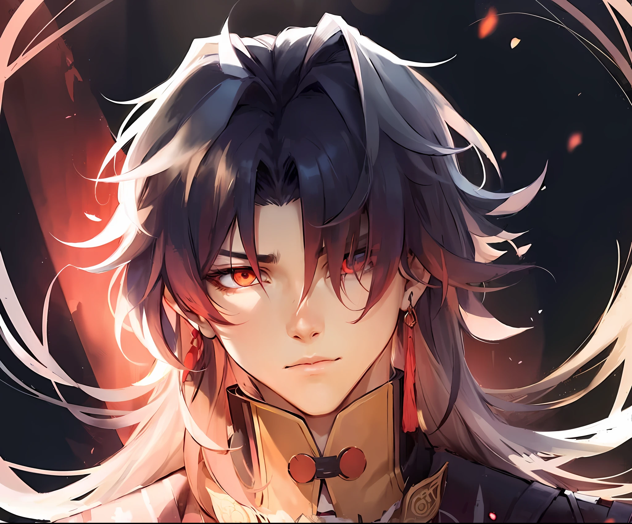 anime, the rising of the shield, person, person, long hair, red eyes, hd wallpaper, handsome guy in demon slayer art, keqing from genshin impact, zhongli from genshin impact, genshin impact character, his eyes are bleeding intense, anime tribal boy with long hair, demon slayer artstyle, onmyoji portrait, genshin