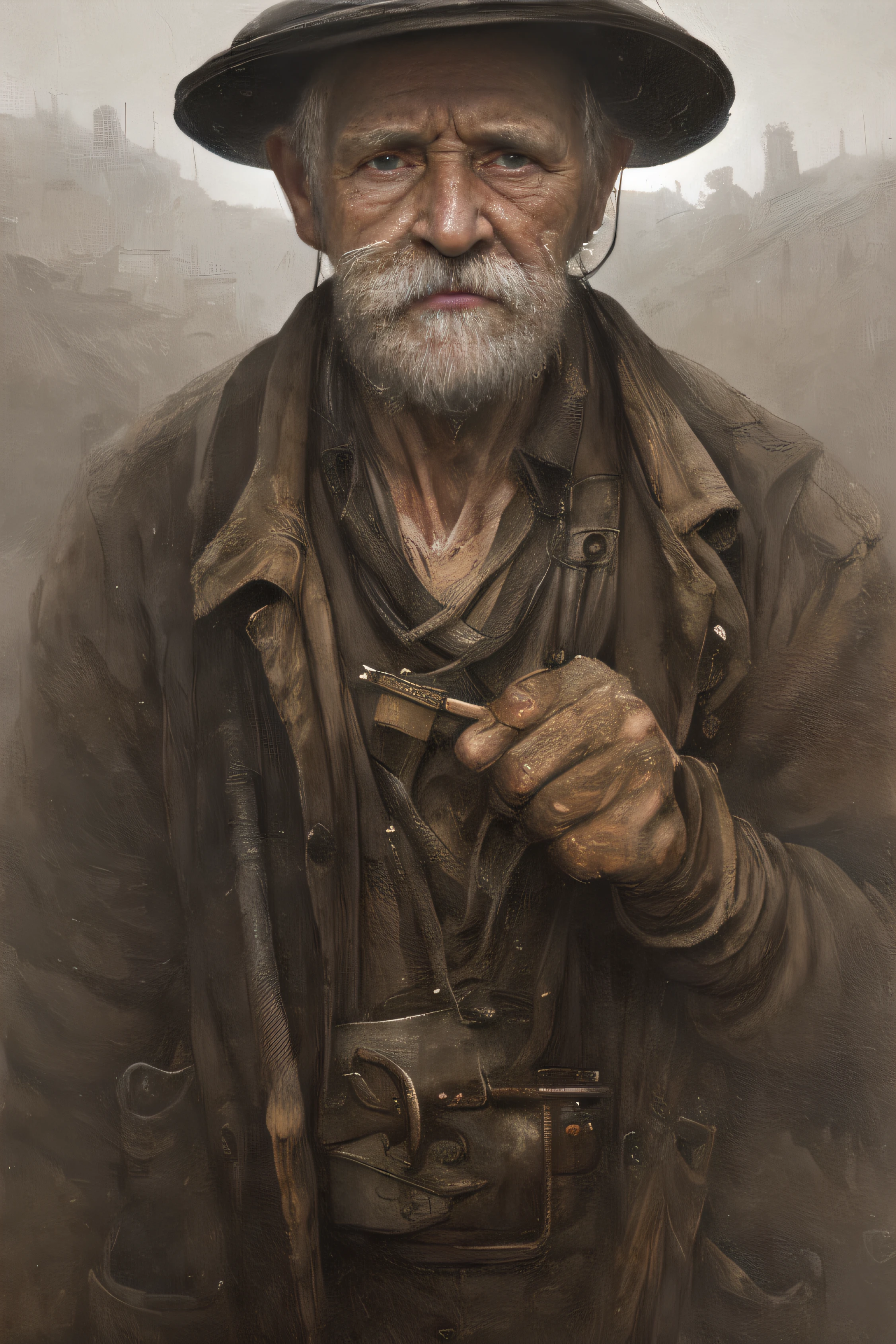 a portrait of an old coal miner in 19th century, beautiful painting with highly detailed face by greg rutkowski and magali villanueve