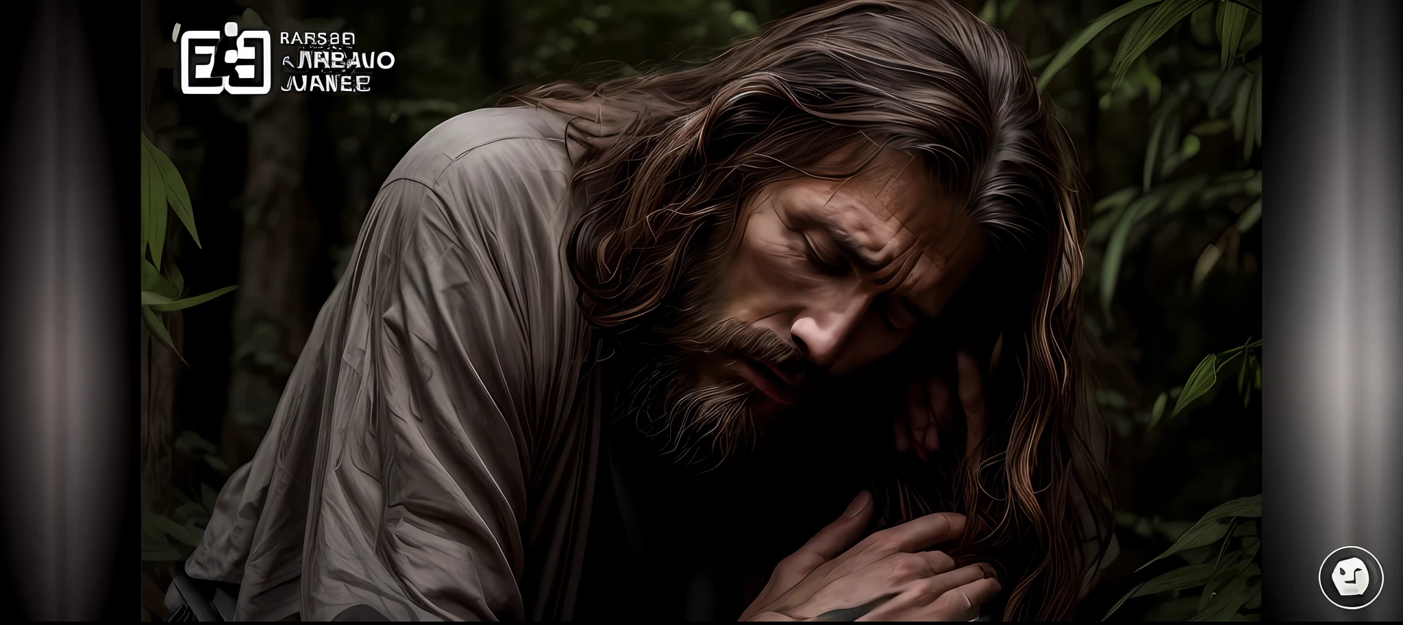 Raped man with long hair and beard in a forest, Jesus of Nazareth, Jesus in anguish, Jesus, Jesus Christ, Jesus Christ smoking a blunt, face of Jesus, Jesus wasted at a party, Portrait of Jesus Christ, Christian, youtube video screenshot, His hands buried in his face, The Lord and Savior, colorful images