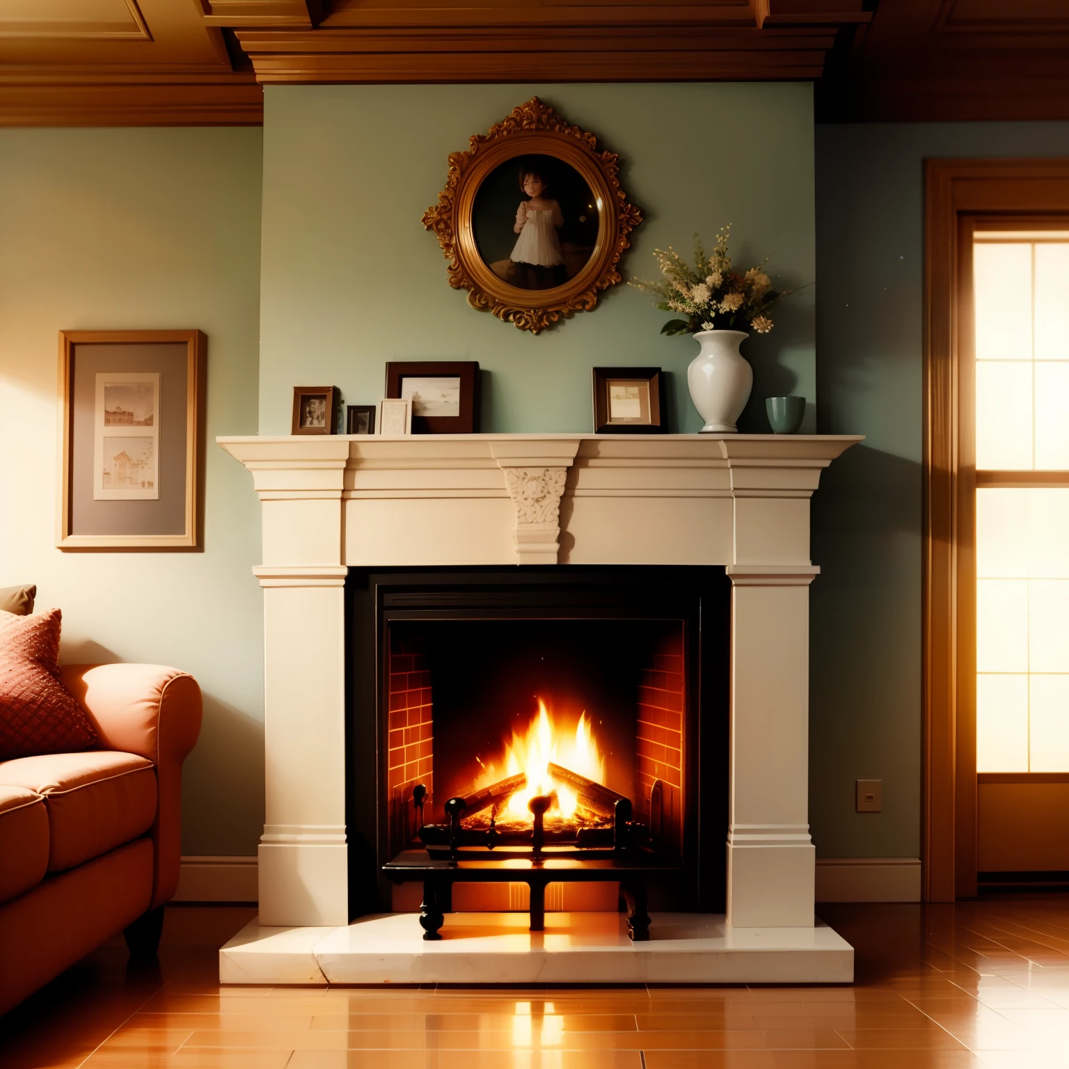 Watercolor a house with a fireplace --auto