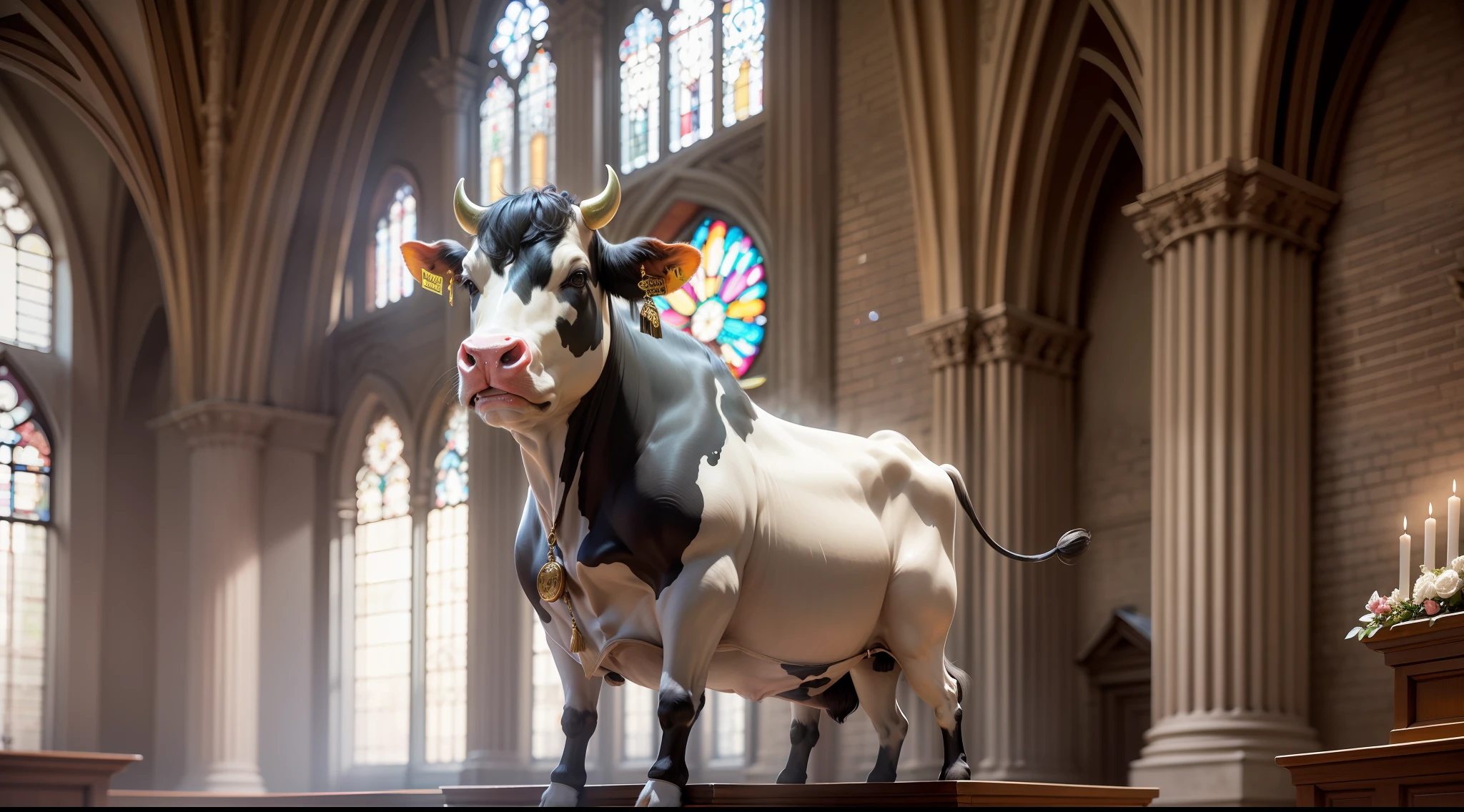 a cow on top of the altar