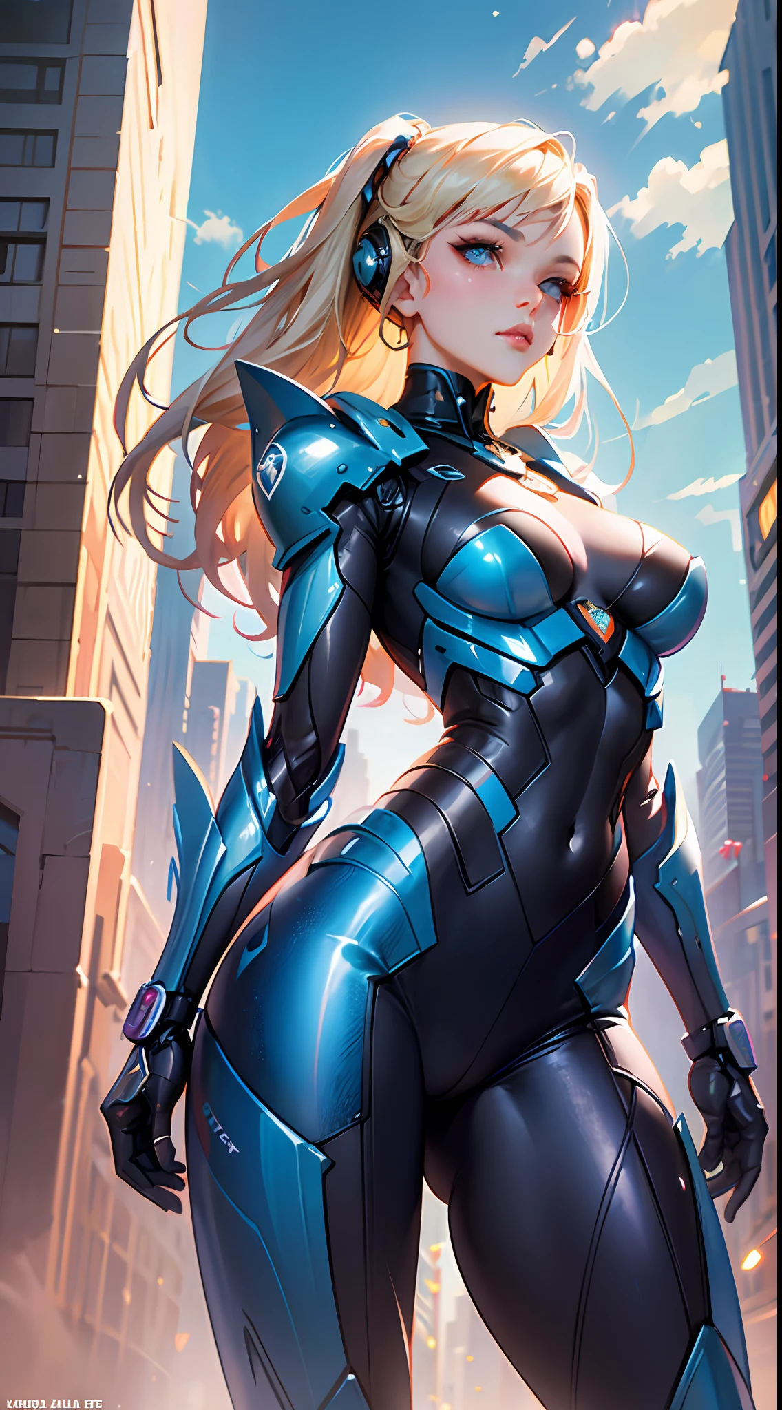 blond haired woman in futuristic suit standing in a city, girl in mecha cyber armor, artgerm julie bell beeple, mermaid cyborg with a laser whip, cushart krenz key art feminine, armor girl, karol bak uhd, artgerm craig mullins, cyborg girl, krenz cushart and artgerm, mechanized valkyrie girl