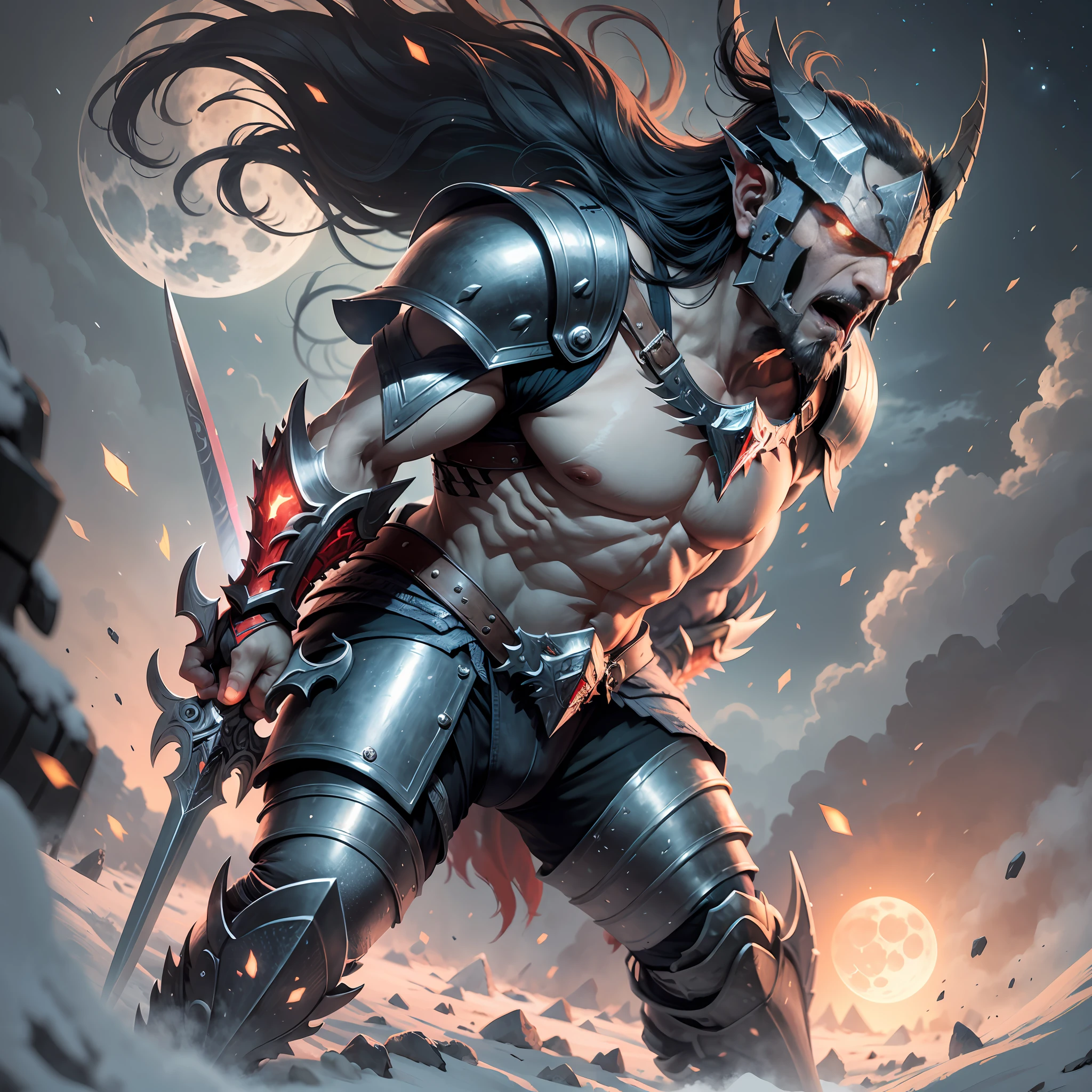 In the cold night, the moonlight filled the battlefield. The sound of steady steps echoed in the night sky, and an armored general with a double-edged sword led the team on the march. Their breath flows with ruthlessness and fearlessness, like an undefeated god of war forged by ice and snow.