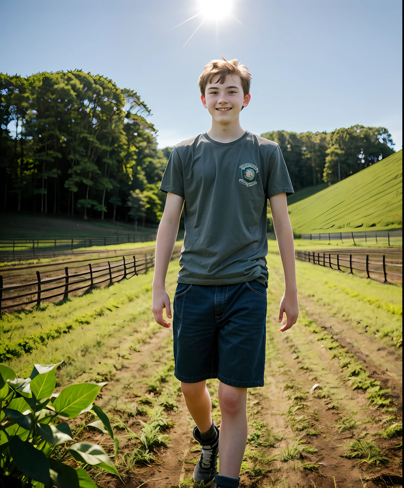  guy, solo, farm, sunny weather, facing the camera