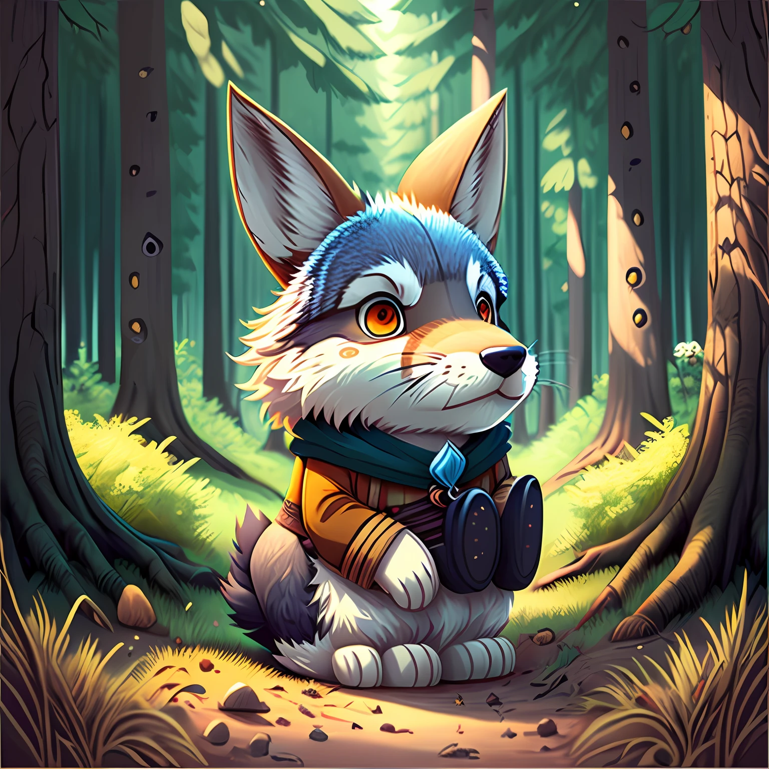 cartoon, Wolf and Rabbit characters together, forest --auto