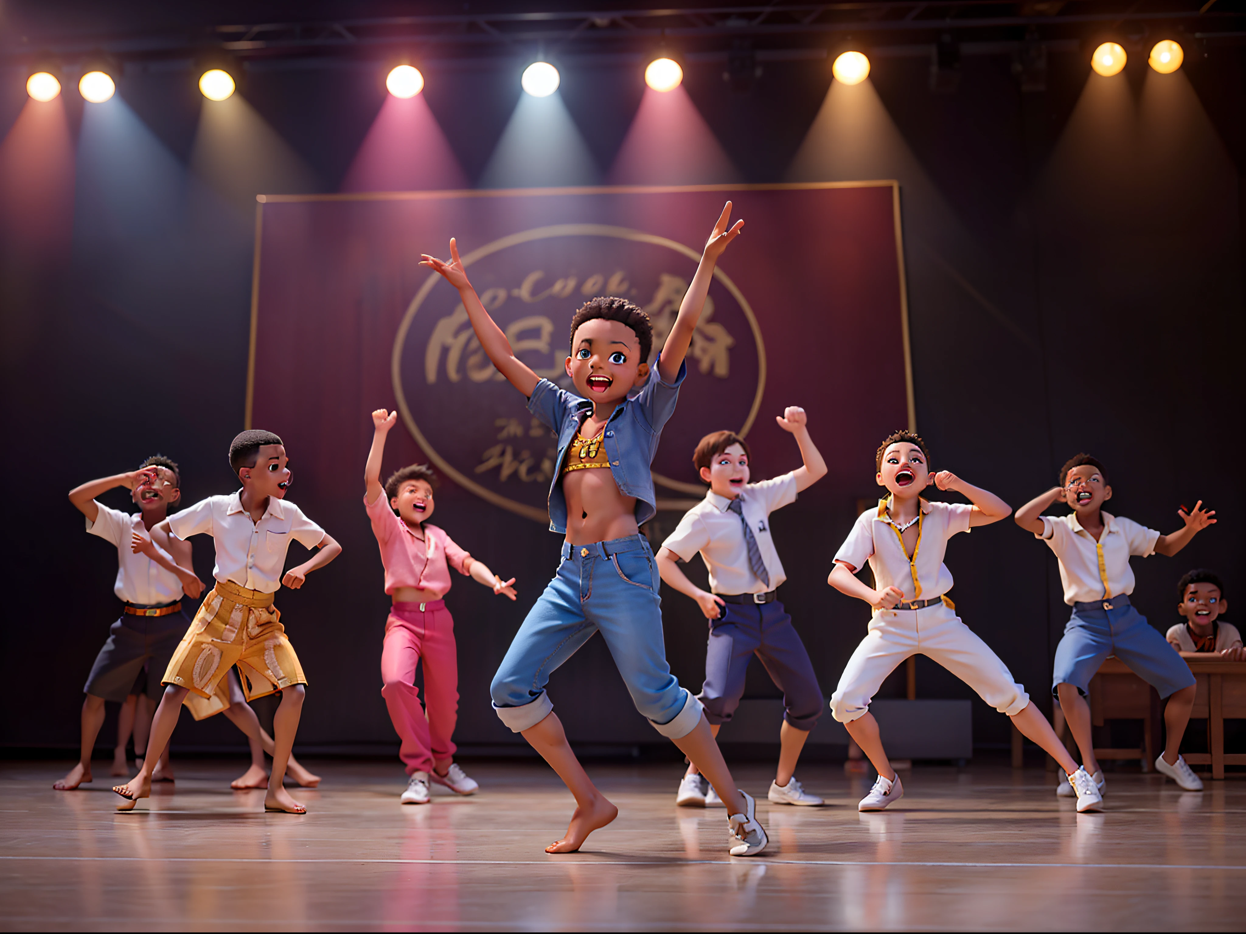 photo RAW, African boys, doing group dancing on stage