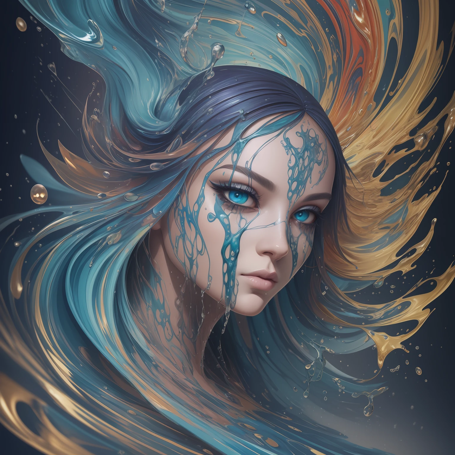 splash art, flowing liquid marble becomes a face, fluid punk, skin made of colors, splash style of colorful paint, intricately detailed, fantastical, intricate detail, splash screen, complementary colors, fantasy, concept art