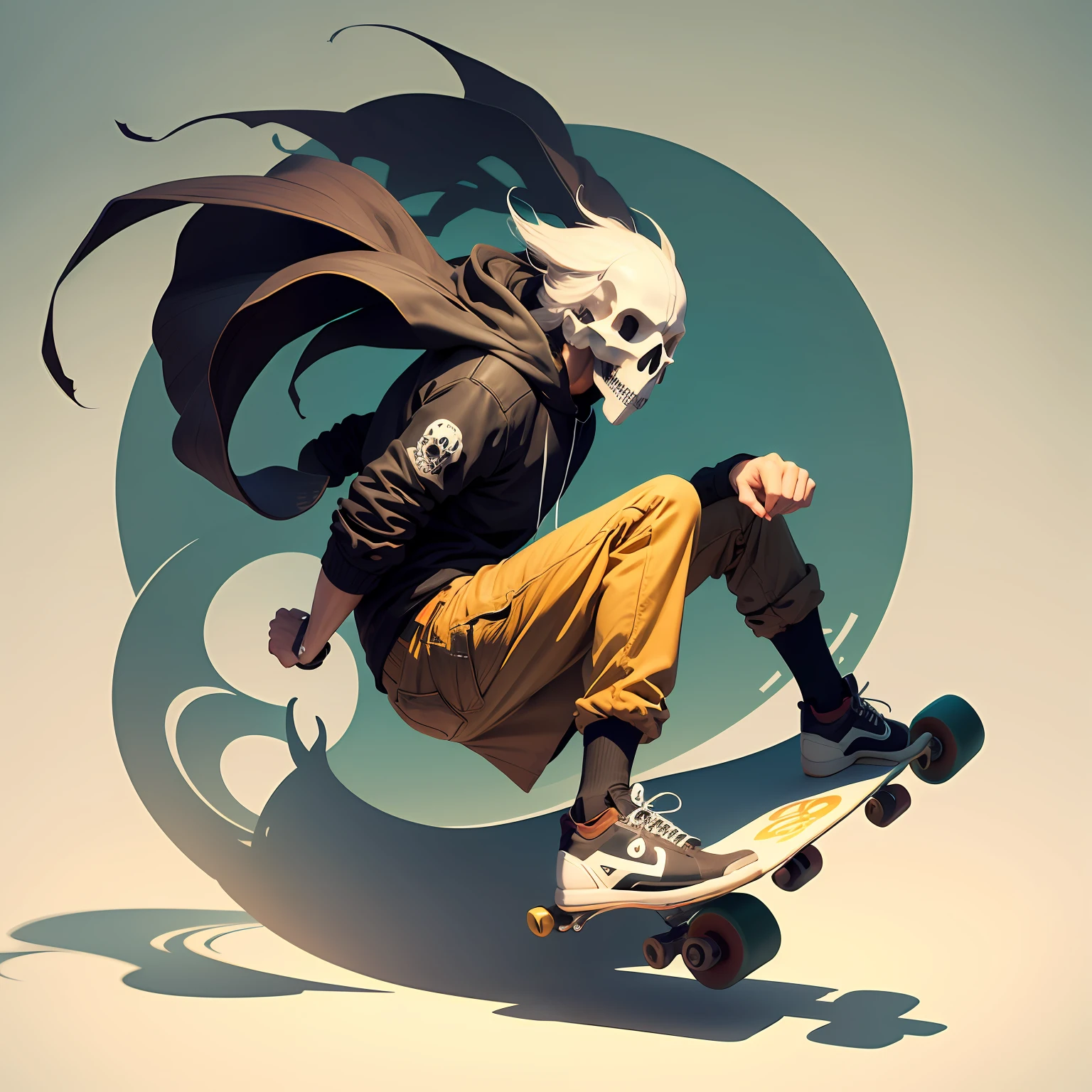 Hi, I would like a vector style images of a skull riding a skateboard. --auto
