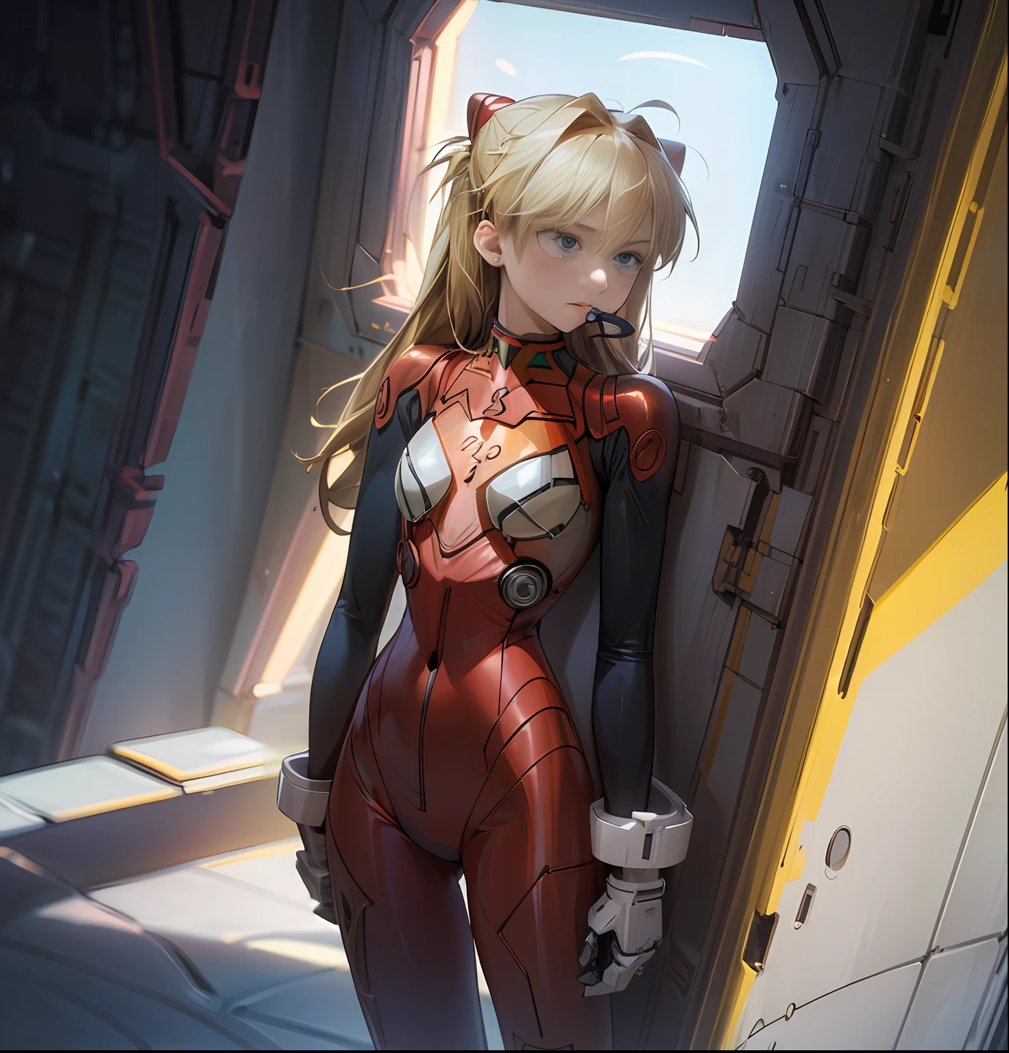 (Aerial view), dynamic angle, ultra-detailed, illustration, close-up, straight, 1girl, 
 ((souryuu asuka langley, interface headset, red bodysuit: 1.4, blonde),His eyes shone like dreamy stars,(bright eyes:1,233),(beautiful and detailed eyes:1.1),(expressionless, mouth closed),(standing), 
(Mechanical room with tools and spaceship window on a white spaceship),https://www.seaart.ai/explore/detail/CIH4SV94msb0dMoAqrfG
(night: 1.2), dreamer, [[delicate fingers and hands: 0.55]::0.85],(detail fingers), --auto