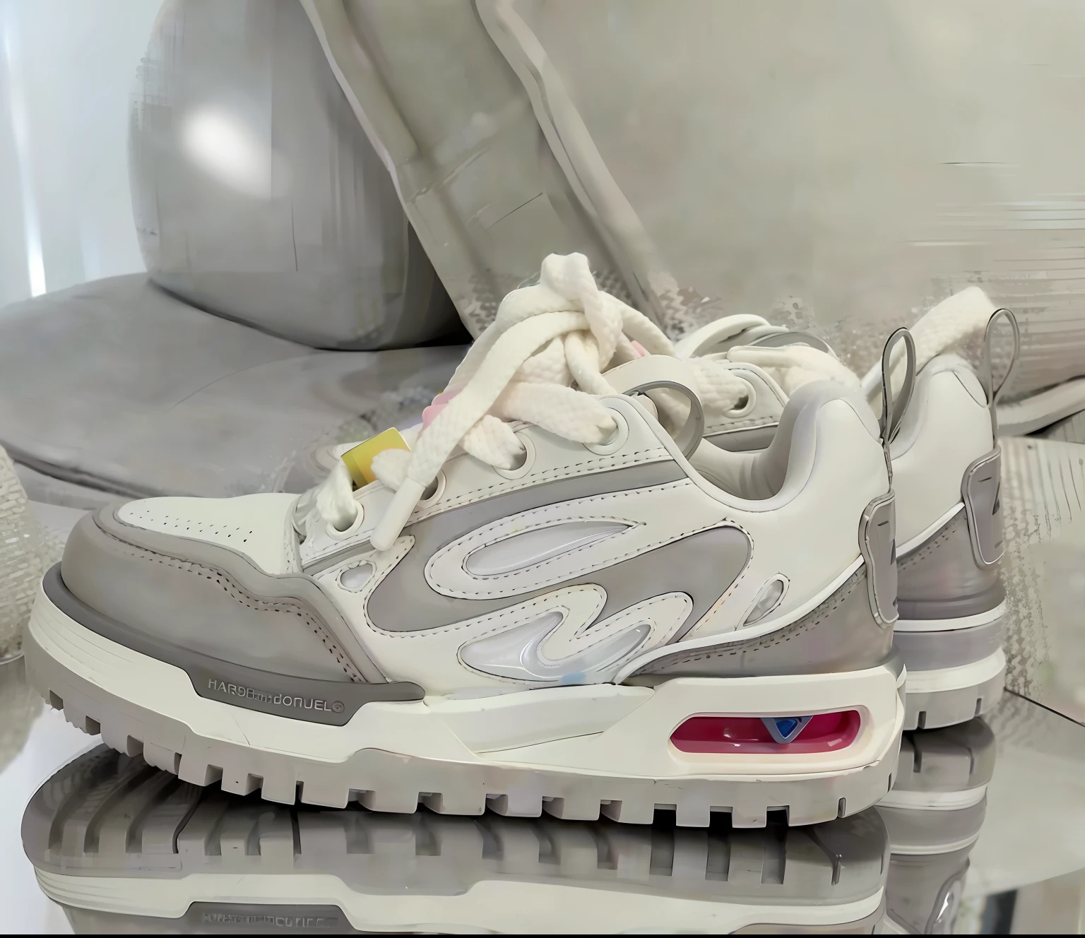 there is a pair of shoes that are on a table, 2021, 2 0 2 1, 2022, 2 0 2 2, 2 0 2 0 fashion, futuristic balenciaga sneakers, sneaker shoes, 2020, 2 0 2 0, offwhite, focus on sneakers only, 🔥 😎 🕹️ 👀 :2