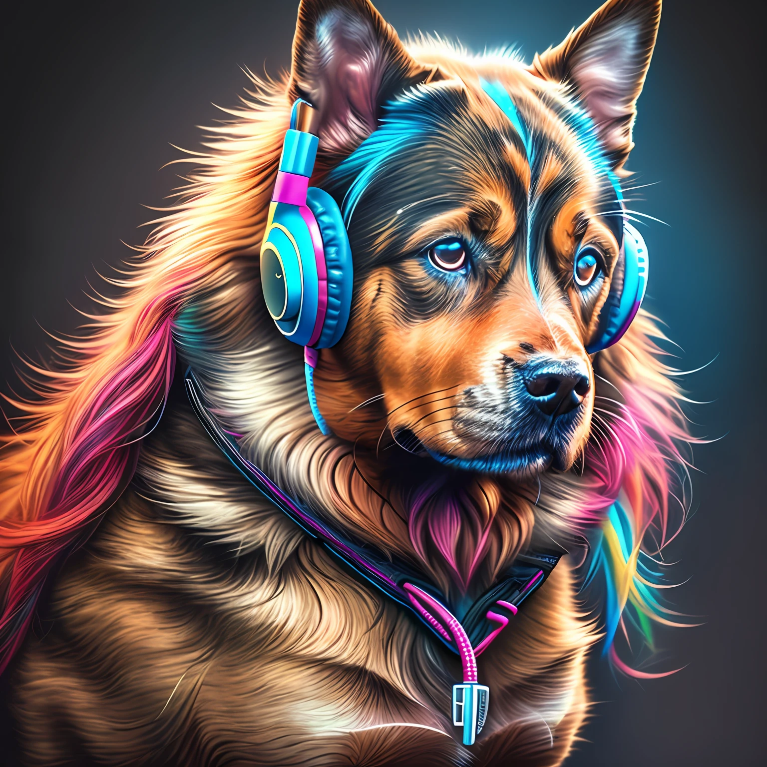 a dog with a headset in his ears, music,
yang08k, photography, beautiful, black background, colorful, realistic,
masterpieces, top quality, best quality, official art, beautiful and aesthetic,