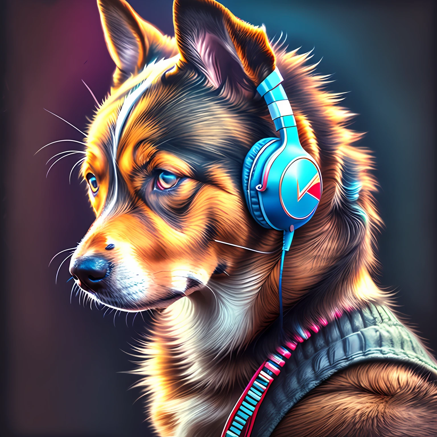 a dog with a headset in his ears, music,
yang08k, photography, beautiful, black background, colorful, realistic,
masterpieces, top quality, best quality, official art, beautiful and aesthetic,