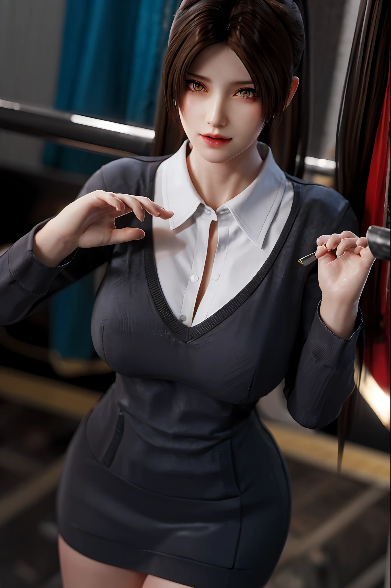 1girl, solo,realistic, blurry,blurry background, eyes with beautiful details, incredibly absurd, high resolution, best quality, ultra detailed and beautiful, fine Detail, masterpiece, top quality, official art, CG unity 8k wallpaper, cinematic lighting, slim and smooth lines,(school_uniform)