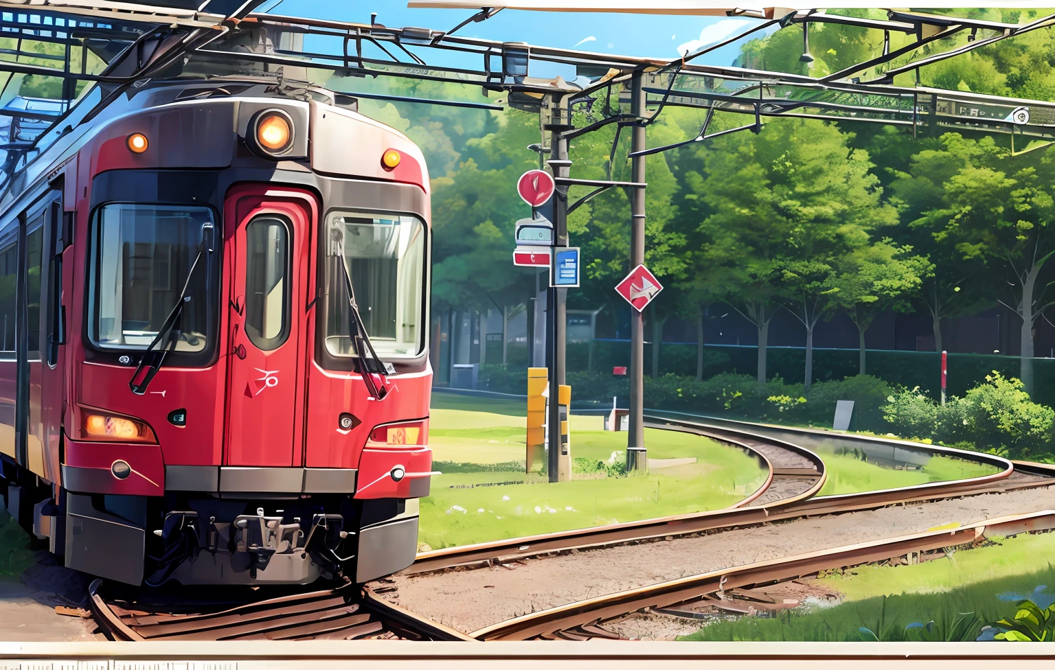 create template for career message, title should be Trail & Career, should contain a train image in the background with its stations and branches, and space to overlay with text of 250 characters, image should be realistic and with visual identity pulled to blood red / lipstick.
Remove trees and replace with train stations and transfers.