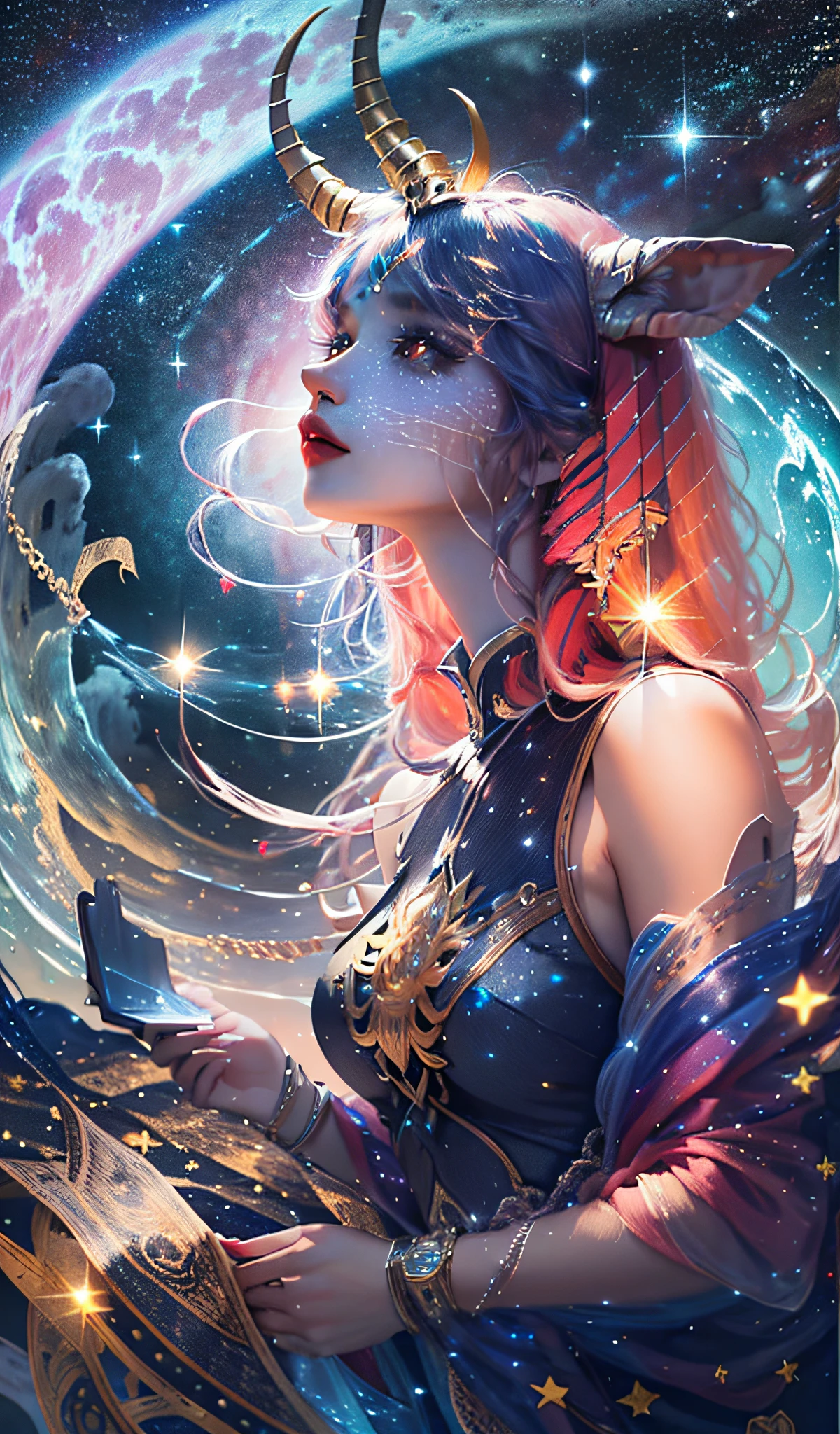 Capricorn: Zodiac Sign, Girl, Starry Sky, Slim Body, 8K, Goal-oriented, responsible, hardworking, conscientious, committed, ambitious.