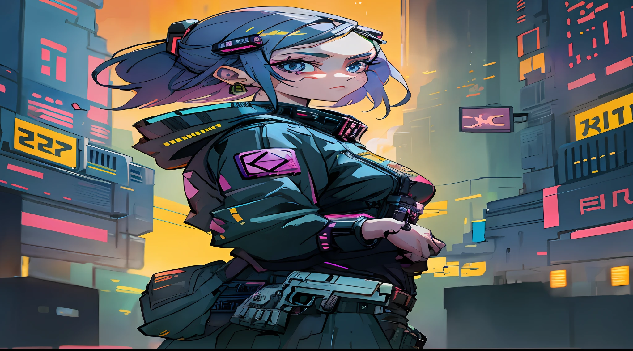 anime girl in a futuristic city with a gun in her hand, digital cyberpunk anime art, cyberpunk art style, digital cyberpunk - anime art, anime cyberpunk art, cyberpunk anime art, cyberpunk artstyle, cyberpunk themed art, cyberpunk anime girl, in cyberpunk style, modern cyberpunk anime, female cyberpunk anime girl, bright cyberpunk glow, cyberpunk illustration, cyberpunk vibe, dreamy cyberpunk girl