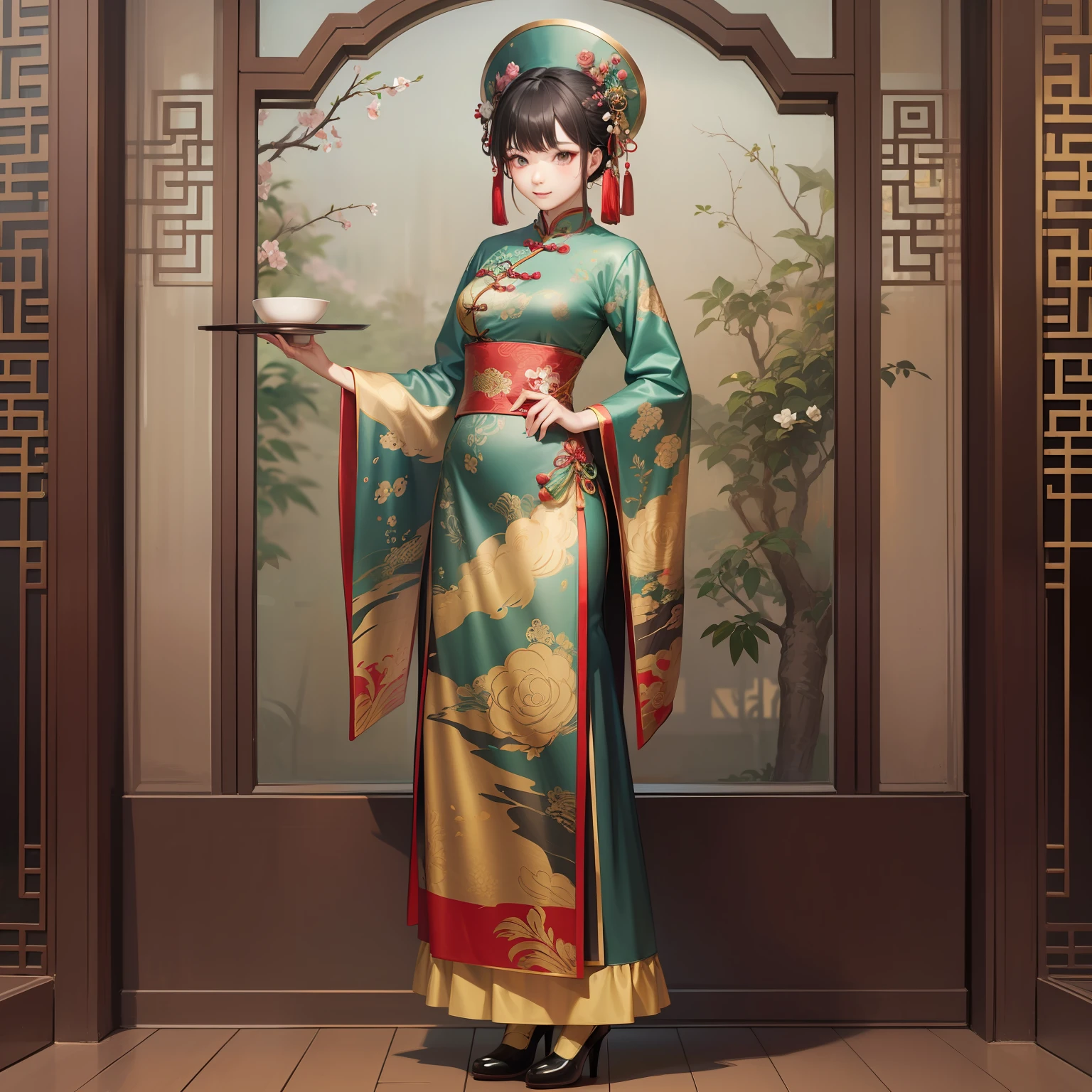 Chinese costume woman, standing painting