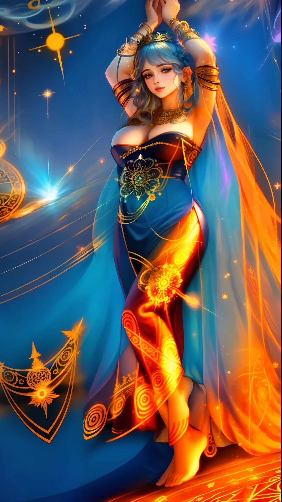 iosa Hera, beautiful, Greek goddess, queen of the gods of Olympus, beautiful body, perfect body, full body, masterpiece, dressed in Greek, behind the goddess hera is her mandala in all its splendor, with its symbols of hera, bright energy in the mandala and taking out a lot of spiritual energy in the mandala