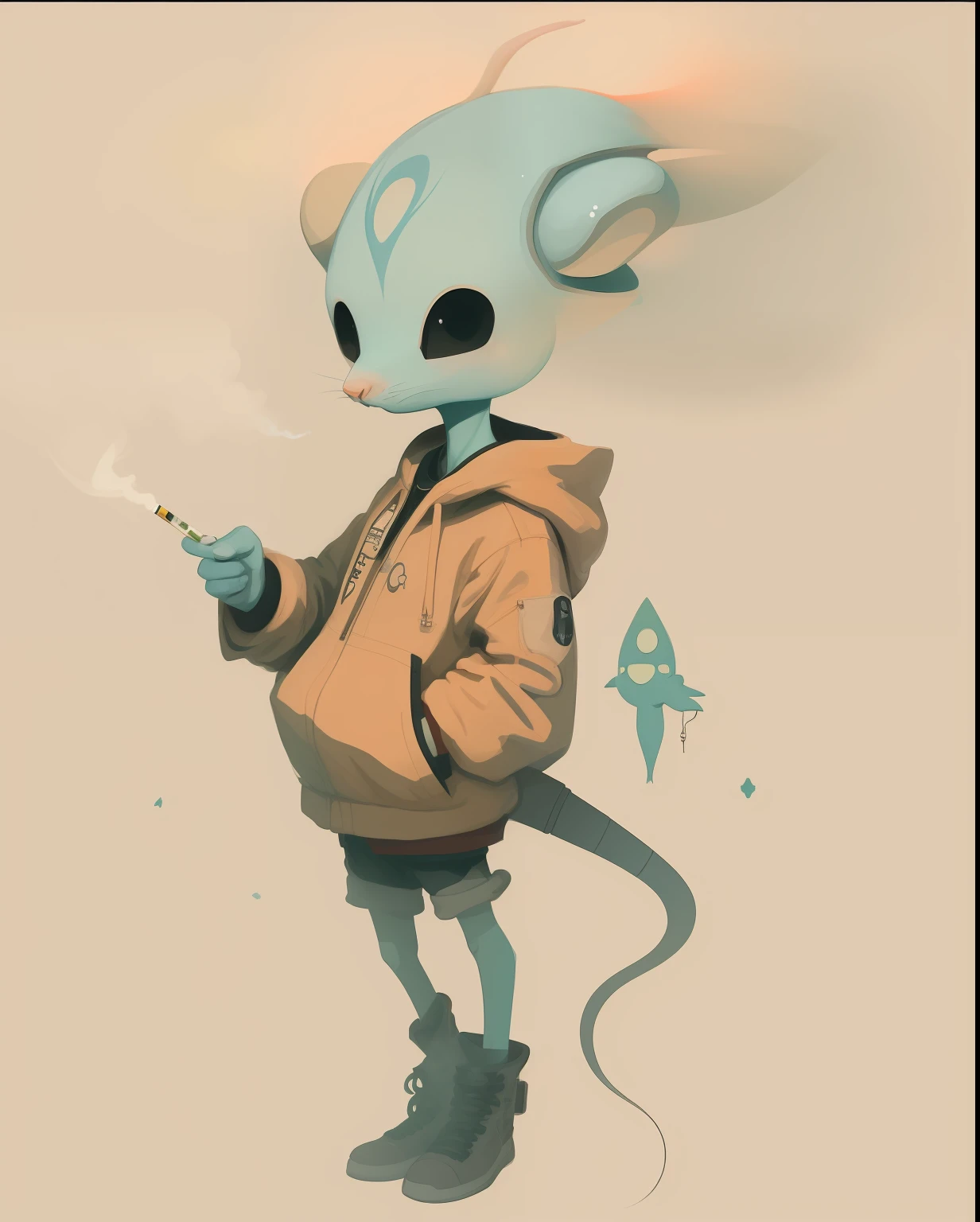 cartoon drawing of a mouse smoking a cigarette with a jacket on, peter mohrbacher style, art alien, mohrbacher, loish van baarle, alien like, peter mohrbacher artstyle, loish |, style of peter mohrbacher, in the art style of mohrbacher, in style of peter mohrbacher