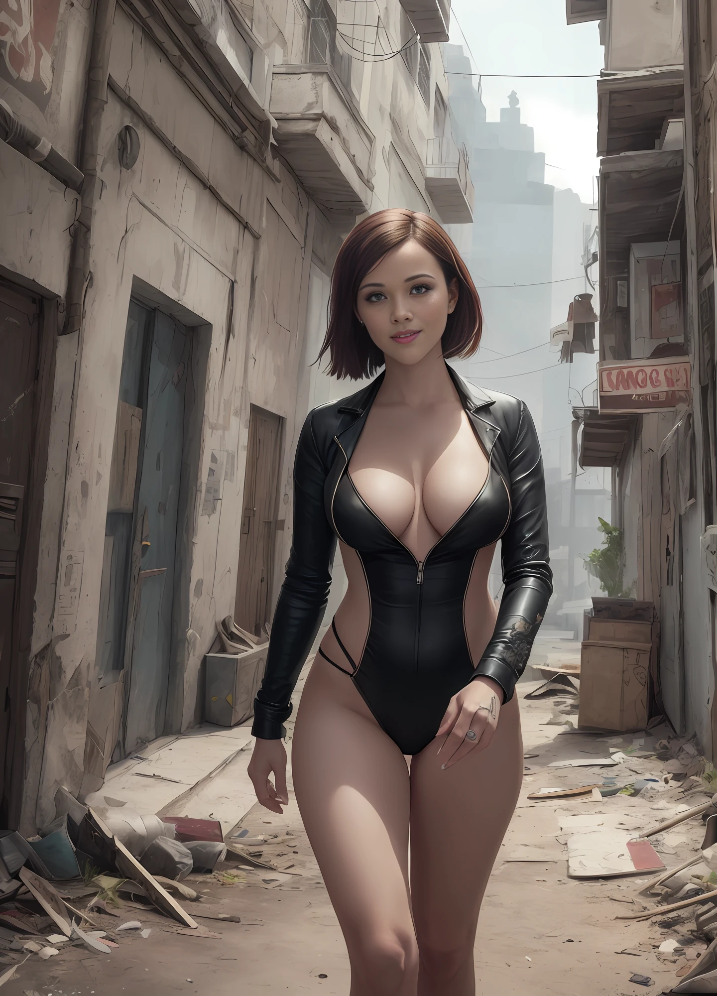 ((Best quality)), ((masterpiece)), (highly detailed:1.3), Reese Witherspoon, arcane style, comic style + hyper-realistic oil painting, full cinematic poster of Jinx from Acane in dynamic pose, Big smile. highly detailed, detailed face, realistic, Hot body, Nice boobs, NSFW. Background Dystopian and abandoned environment with graffiti on the walls at night , vibrant colors. Unreal engine 5 --auto