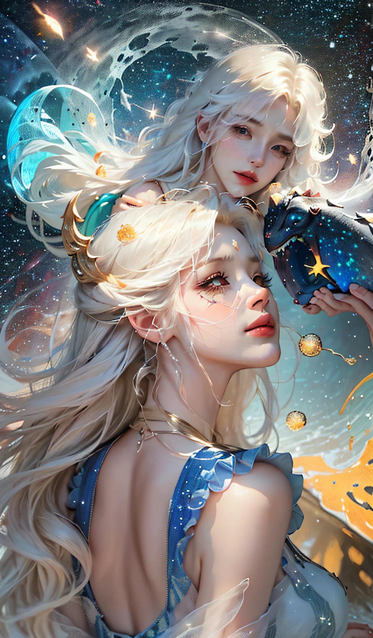 Pisces: zodiac sign, maiden, starry sky, slim body, 8k,
Empathy, inspiration, romance, healing, artistic talent, easy to be deceived.
