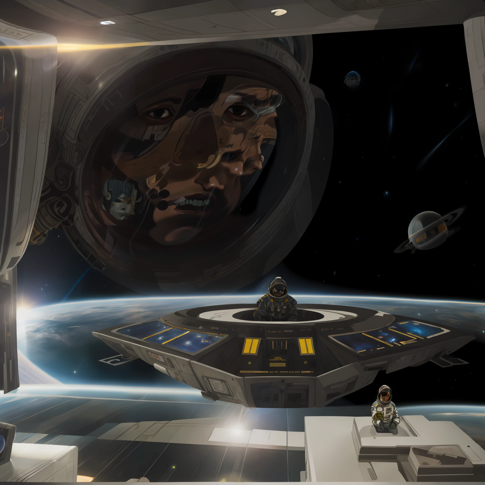 arafed man in a space suit and sunglasses in a space station, portrait of an ai astronaut, portrait of an astronaut, 8k selfie photograph, in a space station, portrait of astronaut, on a space station, portrait shot 8 k, on a crowded space station, highly detailed vfx portrait of, on space station, movie still 8 k, in spacesuit
