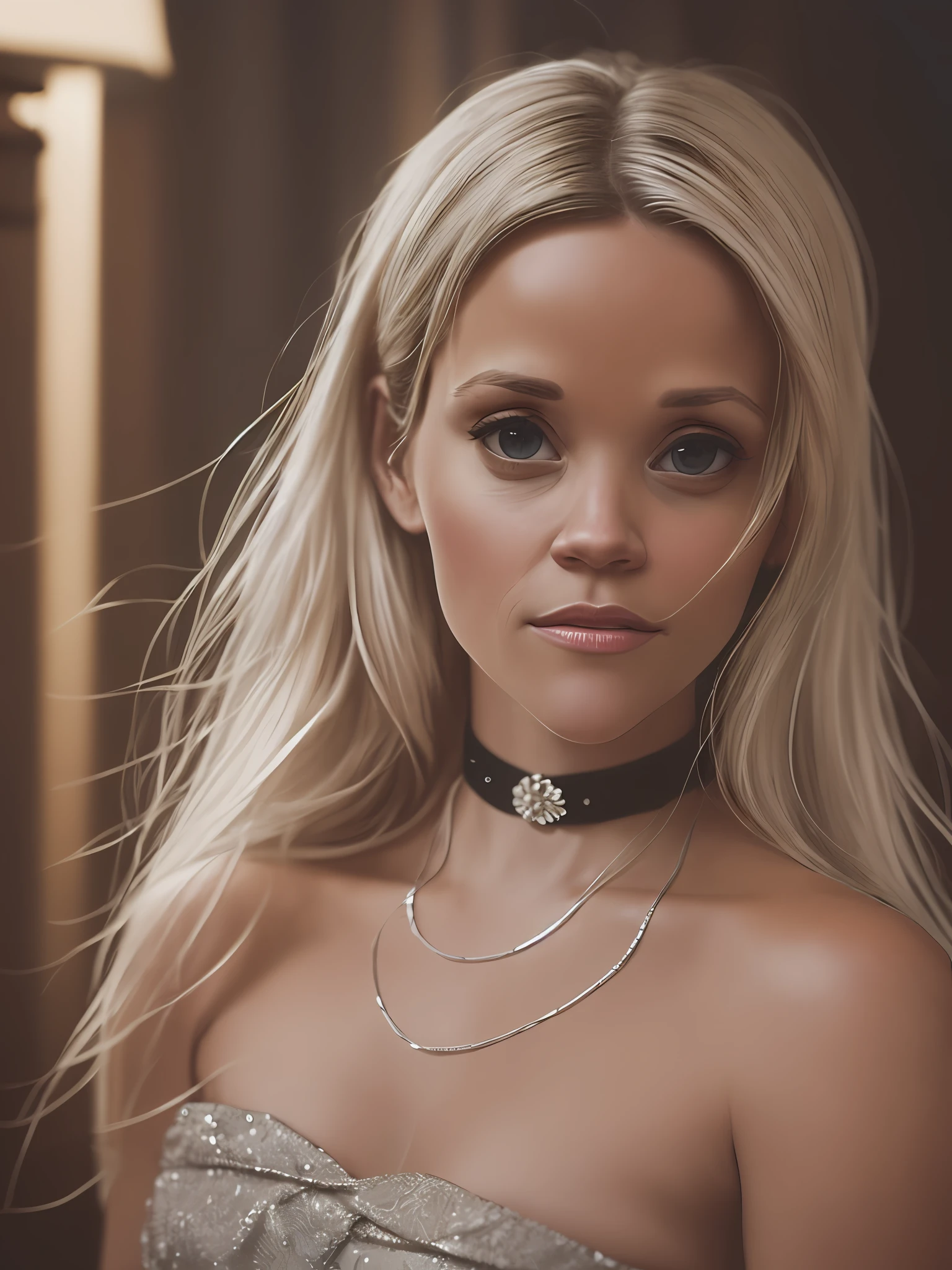 Reese Witherspoon, platinum hair, silver choker necklace, delicate silver watch, plunging neckline tight red dress, (realistic:1.3), finely detailed, quality, (masterpiece:1.2), (photorealistic:1.2), (best quality), (detailed skin:1.3), (intricate details), dramatic, ray tracing, photograph, 1920's stateroom, Bathed in shadows, Visual novel, Hopeful, Moonlight, film grain, Kodak gold 200, Depth of field 110mm, Flickr --auto --s2