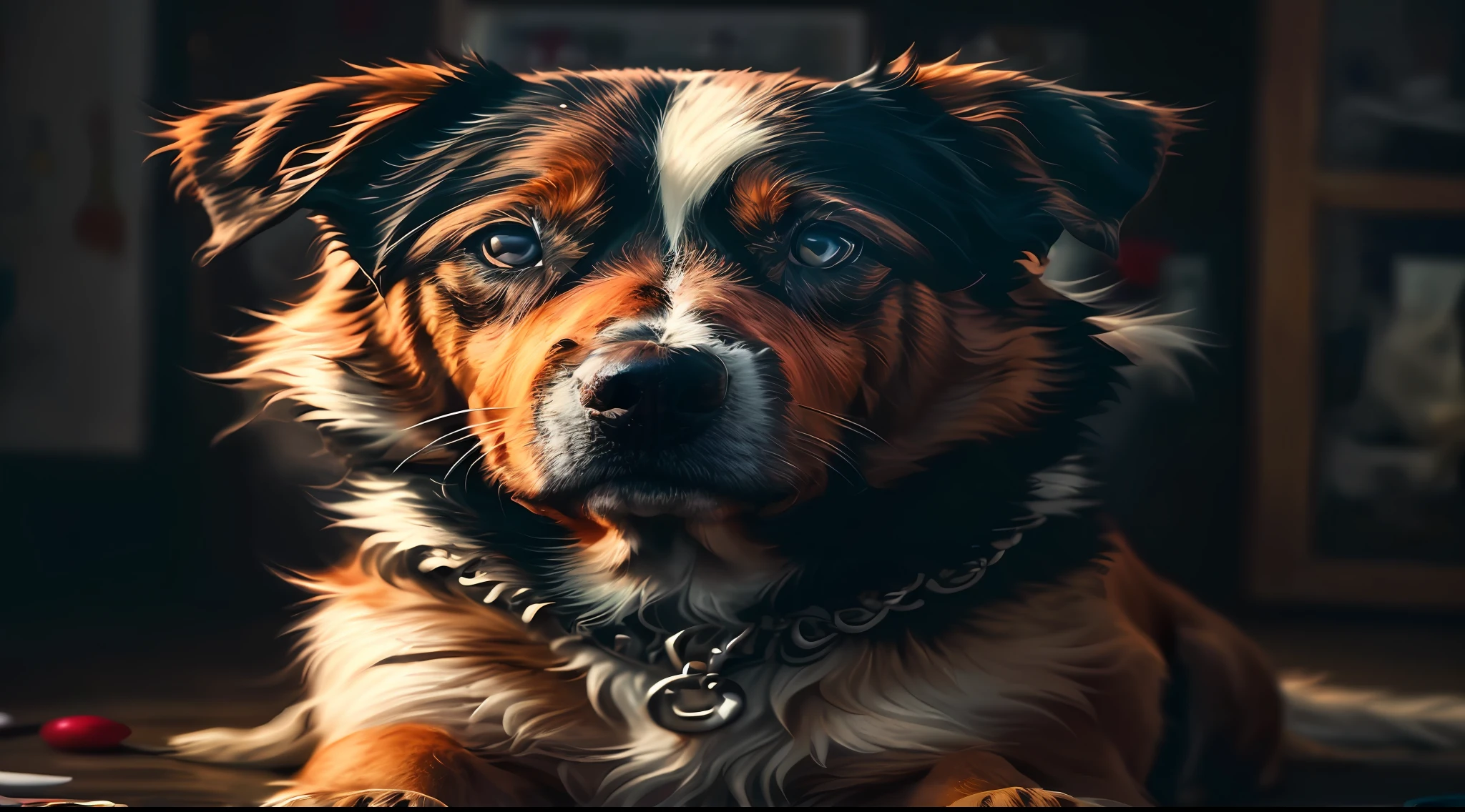 a dog,
sad, photography, beautiful, black background, colorful,realistic,
masterpieces, top quality, best quality, official art, beautiful and aesthetic,