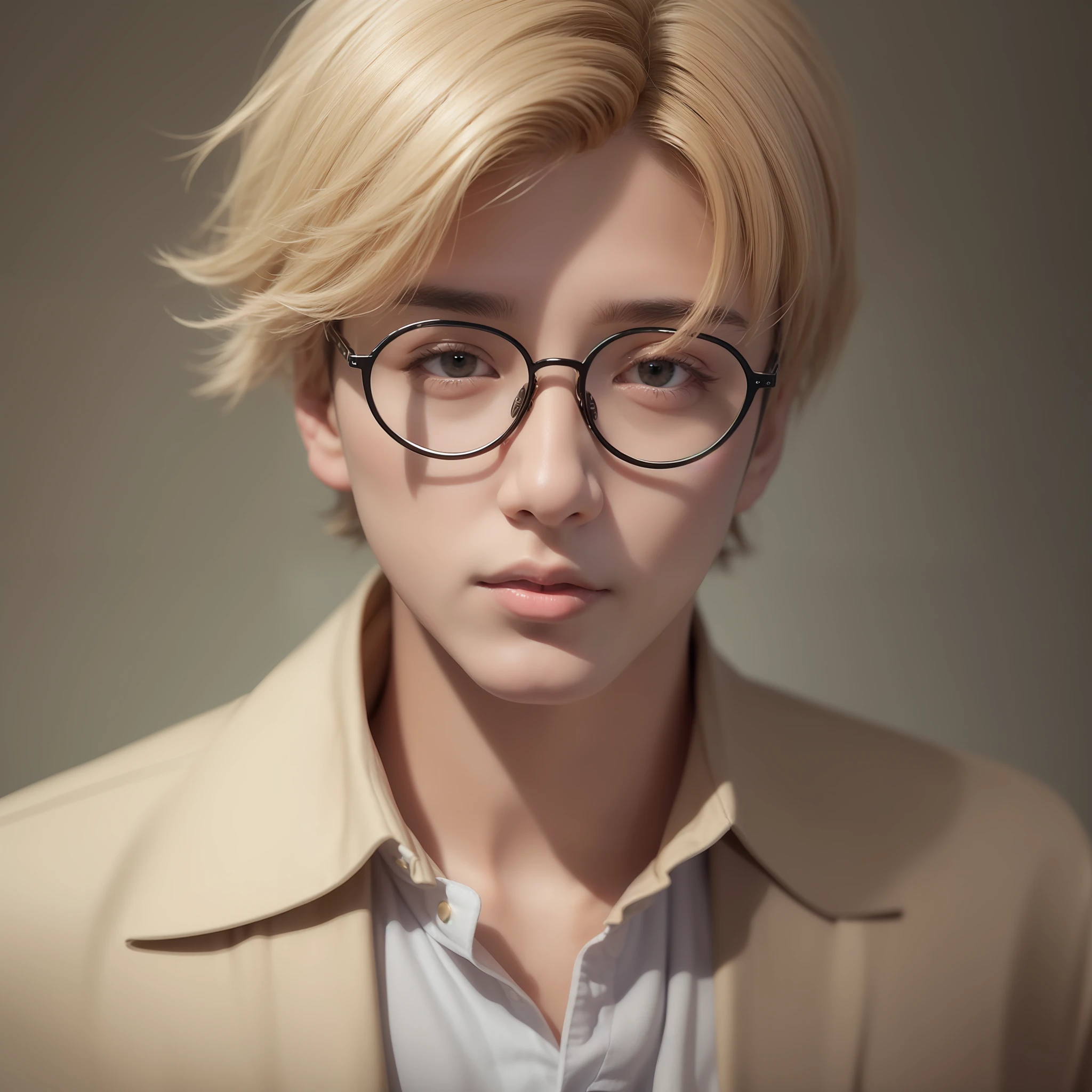 Portrait of Jungkook with glasses. Blonde hair. Masterpiece. Digital painting