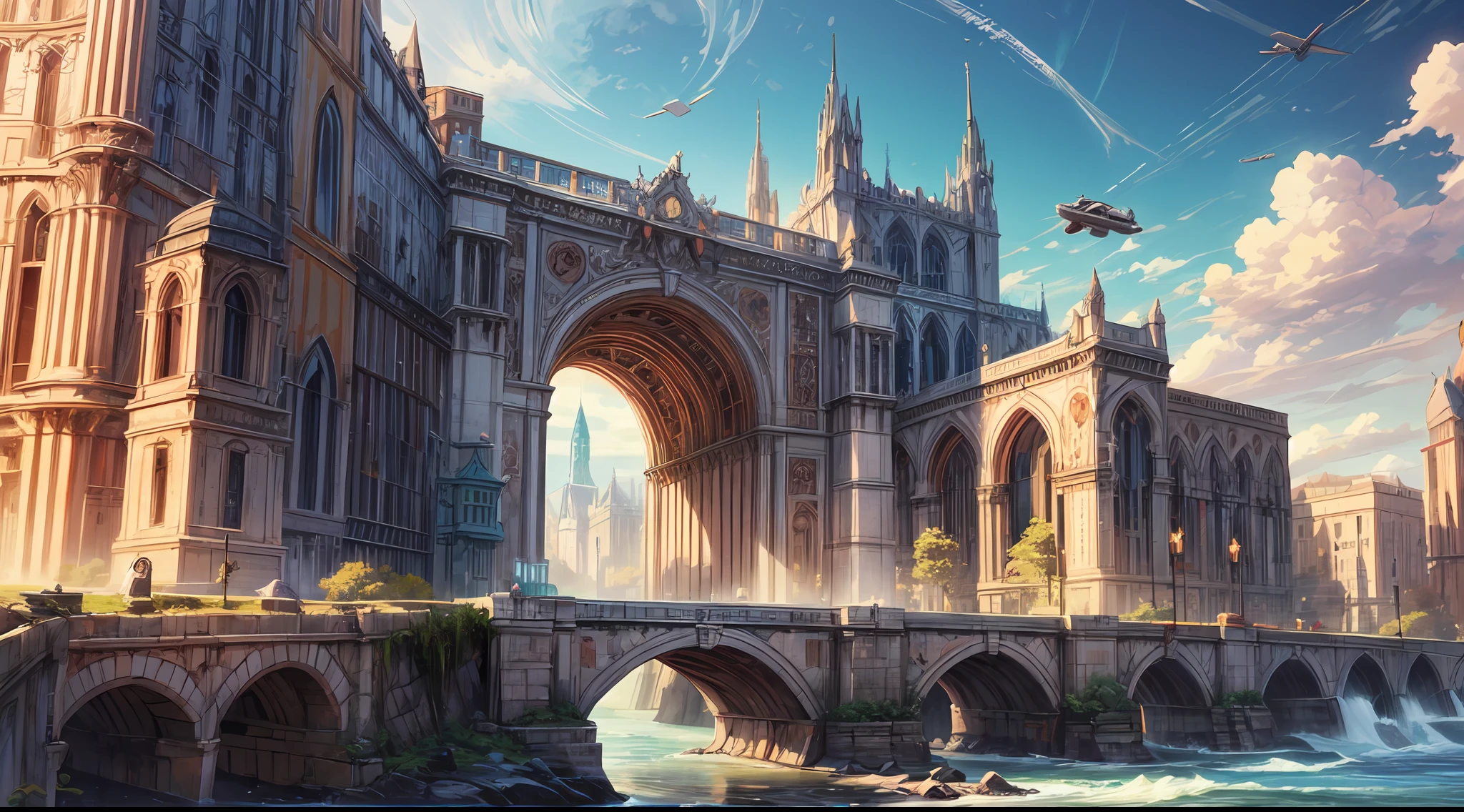 Create a visually striking and one-of-a-kind anime landscape poster in a vibrant candy-inspired style, infusing elements of gfx design and graphic design.,intricate detail,complex landscape
