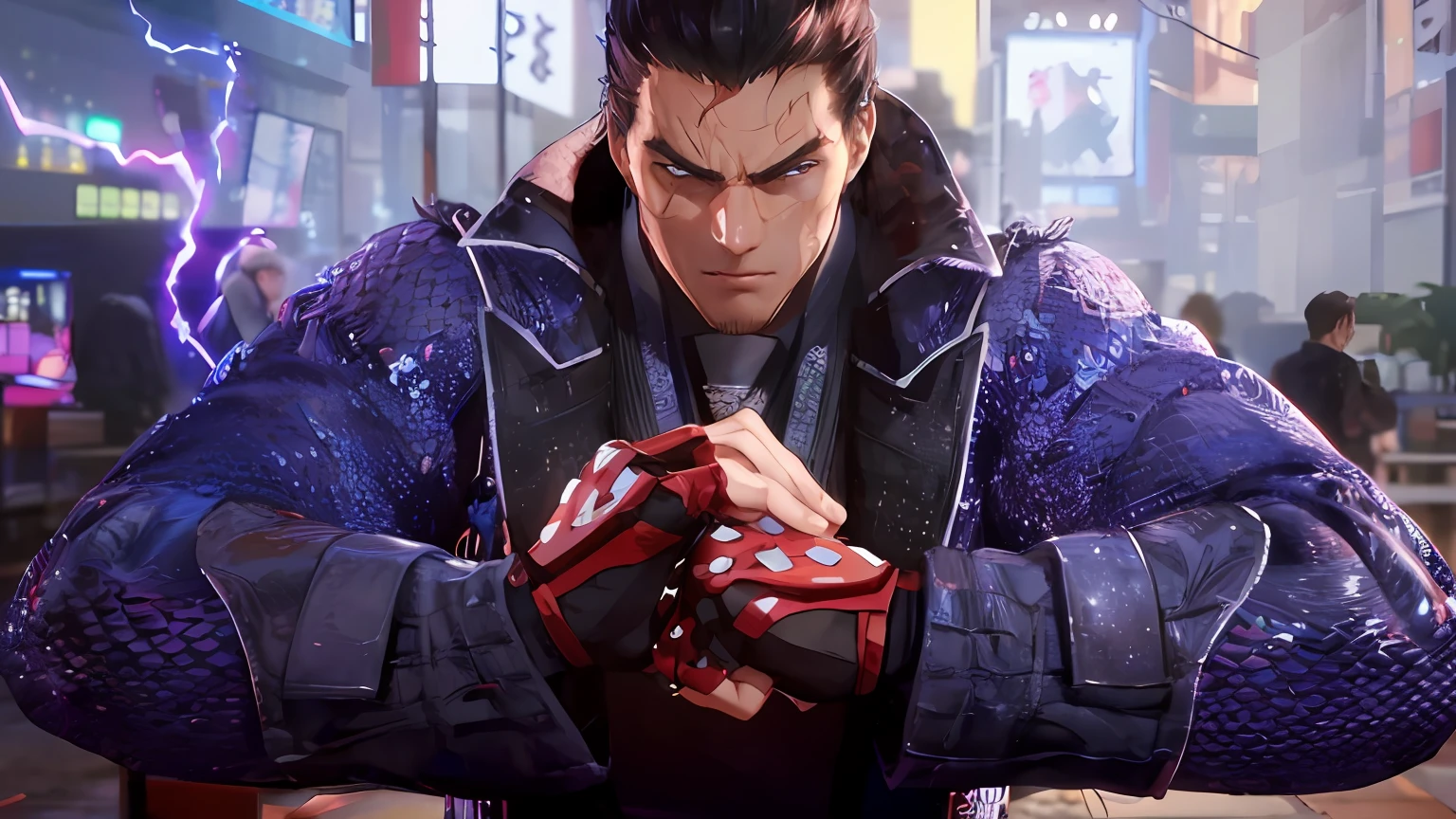 a close up of Kazuya Mishima, as a character in tekken, tekken 8, tsurumaki kazuya, shinkiro toshiaki mori, tekken, shinkiro, inspired by Kanō Hōgai, kazuma kaneko, kazuya takahashi, ps5 cinematic screen capture, tom cruise as kenshiro, epic wallpaper
