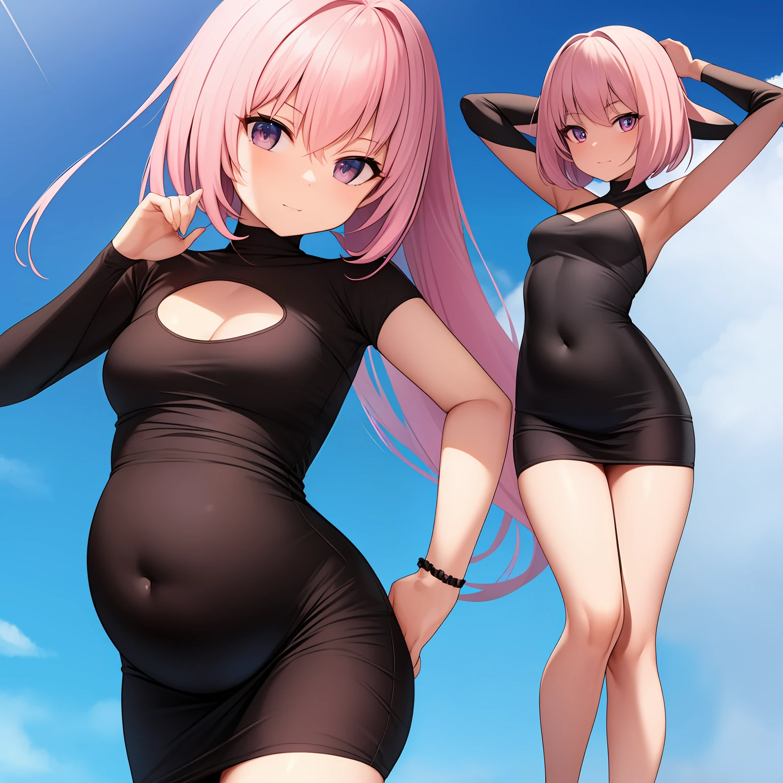 kipteitei, belly, girl in a tight dress (petite) (thin arms) (thin legs)