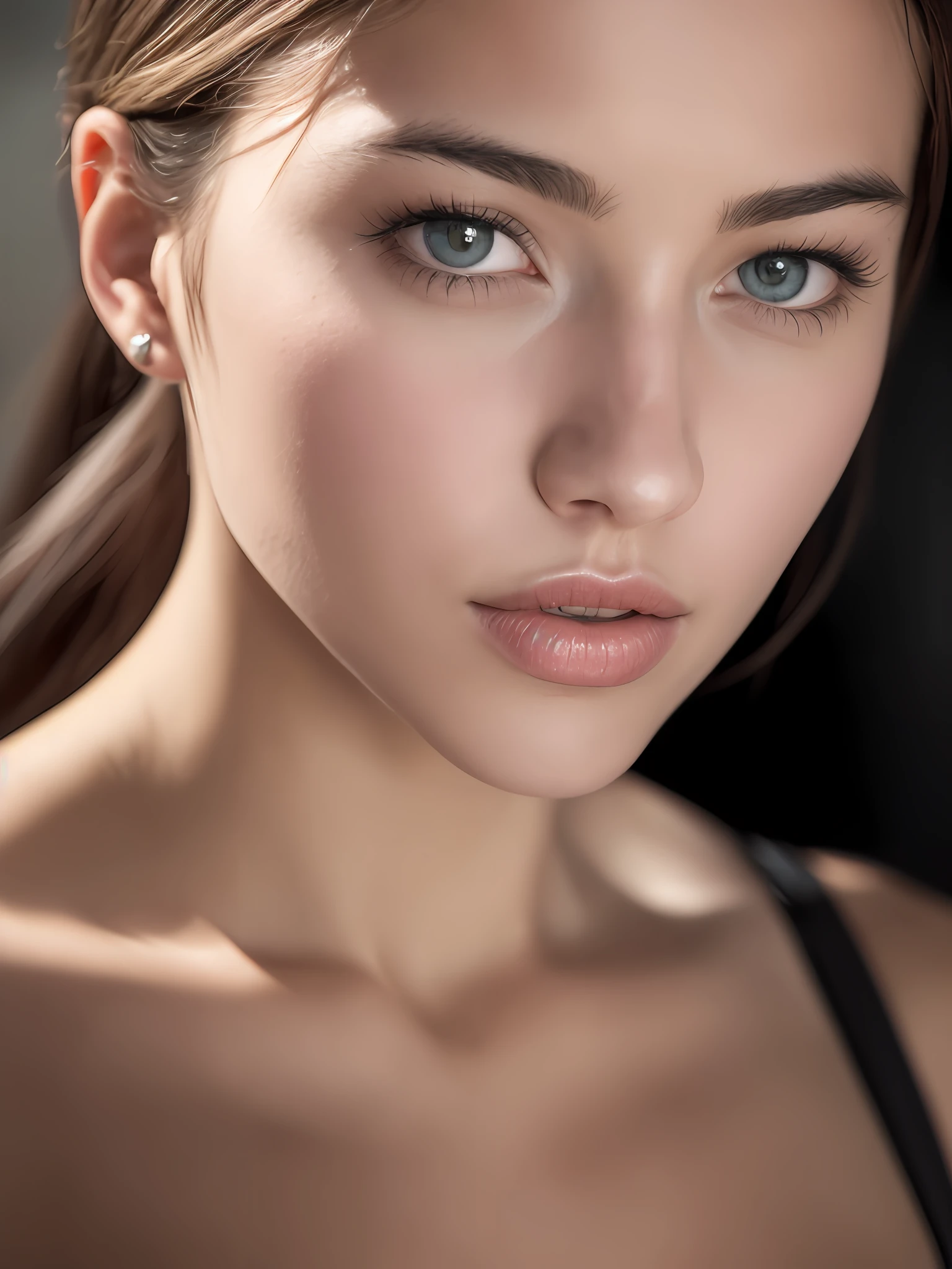 arafed woman with a black bra top and a black bra, soft portrait shot 8 k, close-up perfect face, beautiful fine face features, beautiful face and flawless skin, gorgeous attractive face, beautiful delicate face, portrait sophie mudd, extremely beautiful face, finely detailed perfect face, perfect face and eyes, close up face female portrait, detailed perfect face