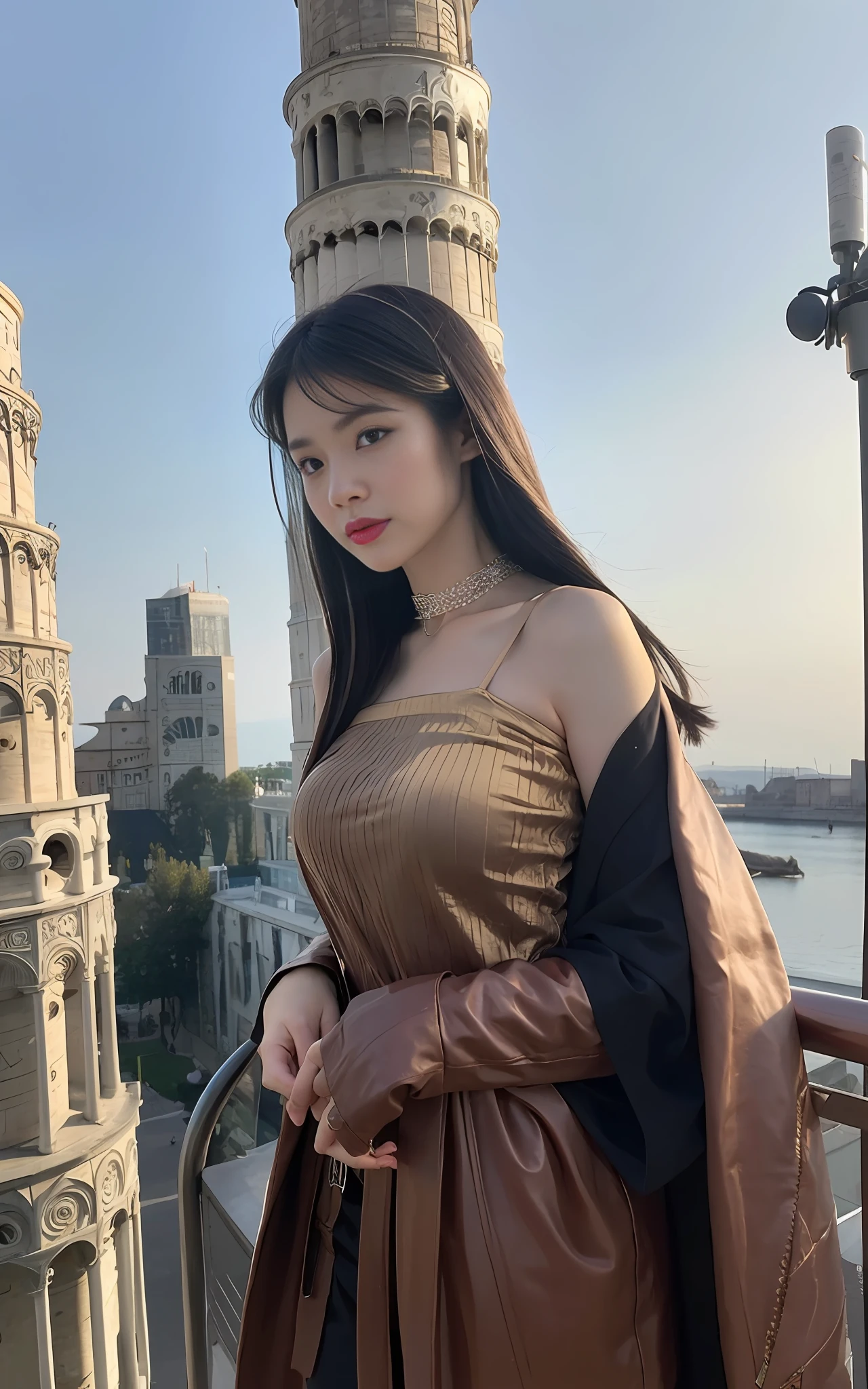 (
(8K:1.27), Best Quality, Masterpiece, Ultra High Resolution: 1.2) Photos of beautiful Chinese women
 (Beautiful: 1.1), Na, (Leaning Tower of Pisa background), Na (Sci-Fi Warrior: 1.1) Space Soldier, (Shirt: 1.21) Complex elegance, fantasy, detail, made by Greg Rutkowski and Alphonse Mucha, gradient lighting