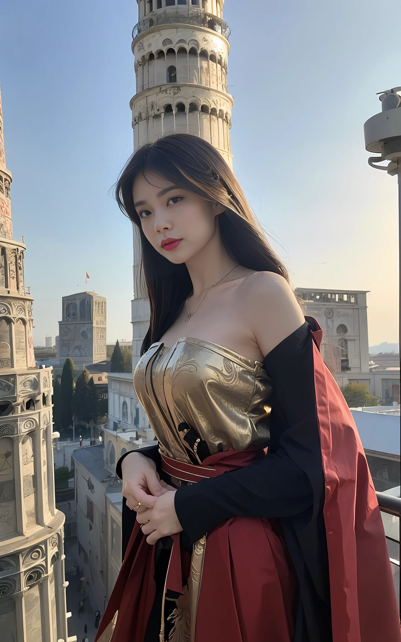 (
(8K:1.27), Best Quality, Masterpiece, Ultra High Resolution: 1.2) Photos of beautiful Chinese women
 (Beautiful: 1.1), Na, (Leaning Tower of Pisa background), Na (Sci-Fi Warrior: 1.1) Space Soldier, (Shirt: 1.21) Complex elegance, fantasy, detail, made by Greg Rutkowski and Alphonse Mucha, gradient lighting