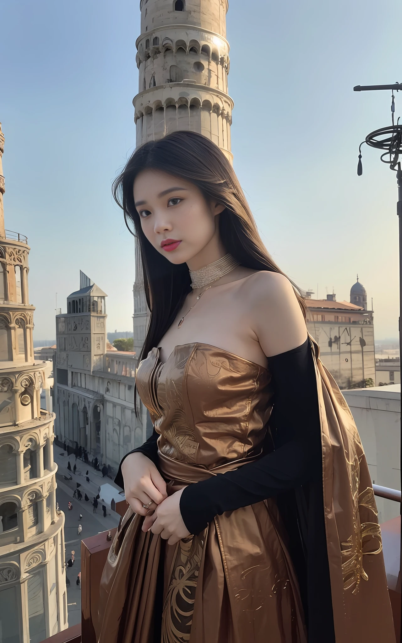 (
(8K:1.27), Best Quality, Masterpiece, Ultra High Resolution: 1.2) Photos of beautiful Chinese women
 (Beautiful: 1.1), Na, (Leaning Tower of Pisa background), Na (Sci-Fi Warrior: 1.1) Space Soldier, (Shirt: 1.21) Complex elegance, fantasy, detail, made by Greg Rutkowski and Alphonse Mucha, gradient lighting