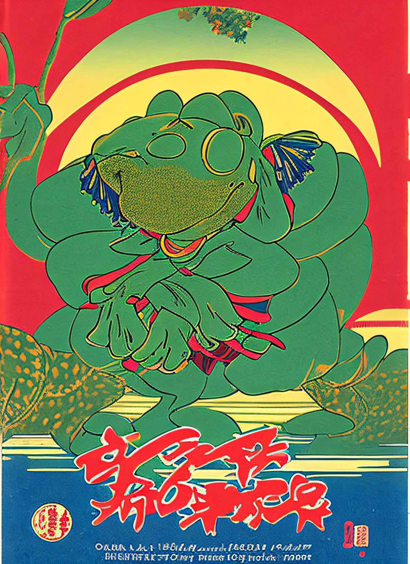 frog, Yokai, Hyakki nocturnal, ukiyo-e, masterpiece, UHD, high quality, high details, best quality