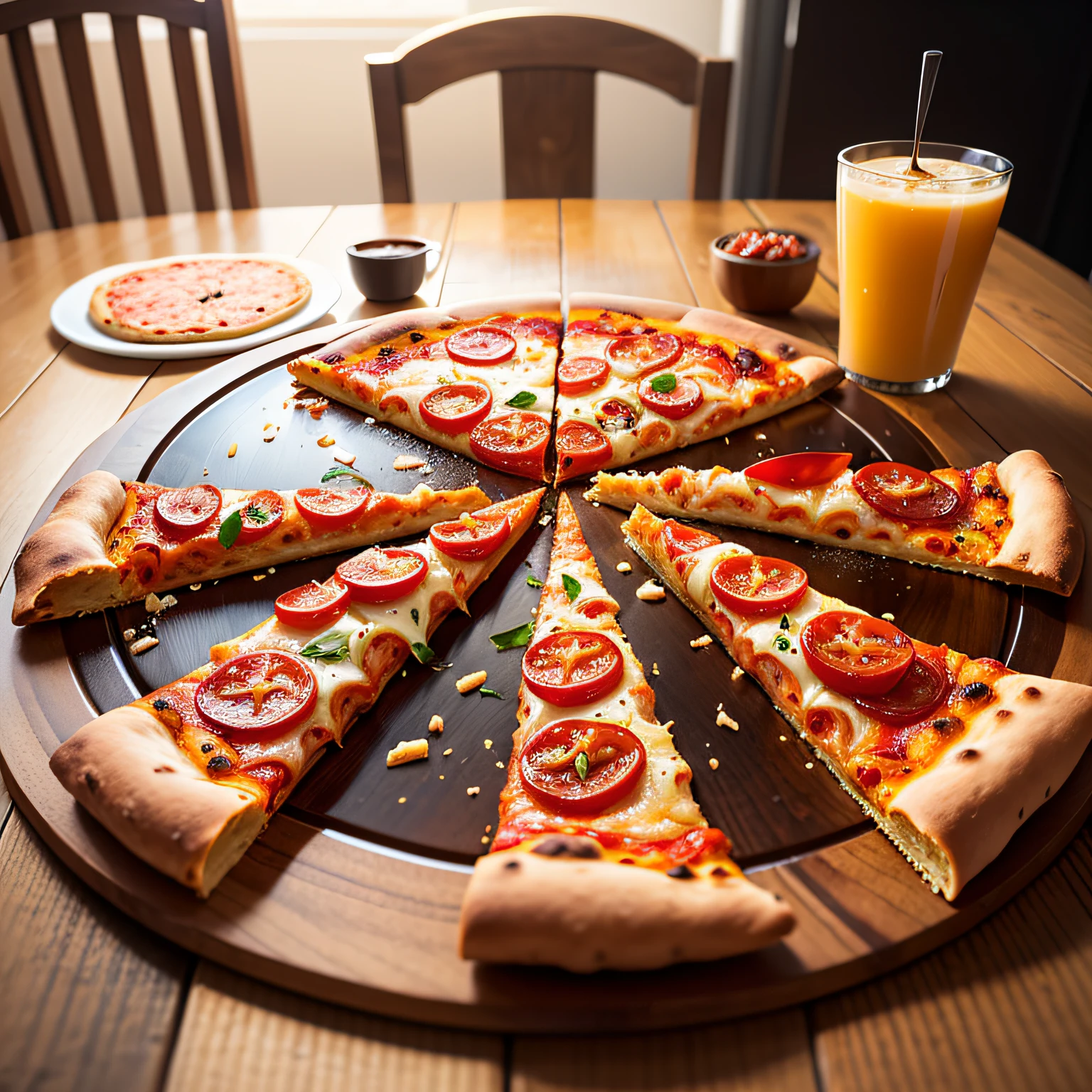 pizza with a slice missing from it on a wooden cutting board, italian pizza, pizza pie, pizza, pizza on a table, pizza!, pizza in foreground, pizza the hut, eating a pizza, eating pizza, supreme pizza, yummy, sharing a pizza, cheese and pepperoni, ❤🔥🍄🌪, munching pizza, cooking pizza, food commercial 4 k --auto