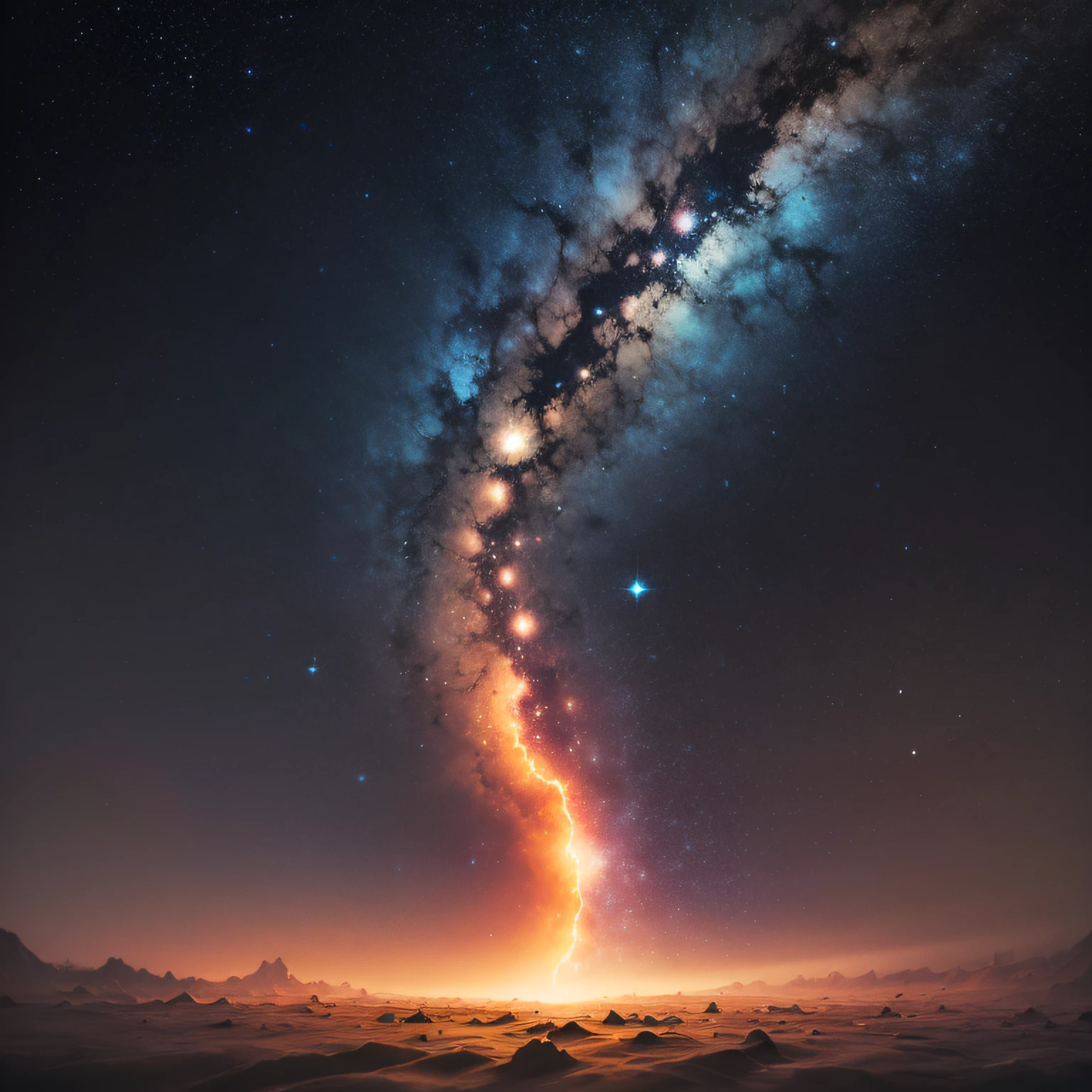 Create an abstract image for a background. orange, blue, black. Milky Way --auto
