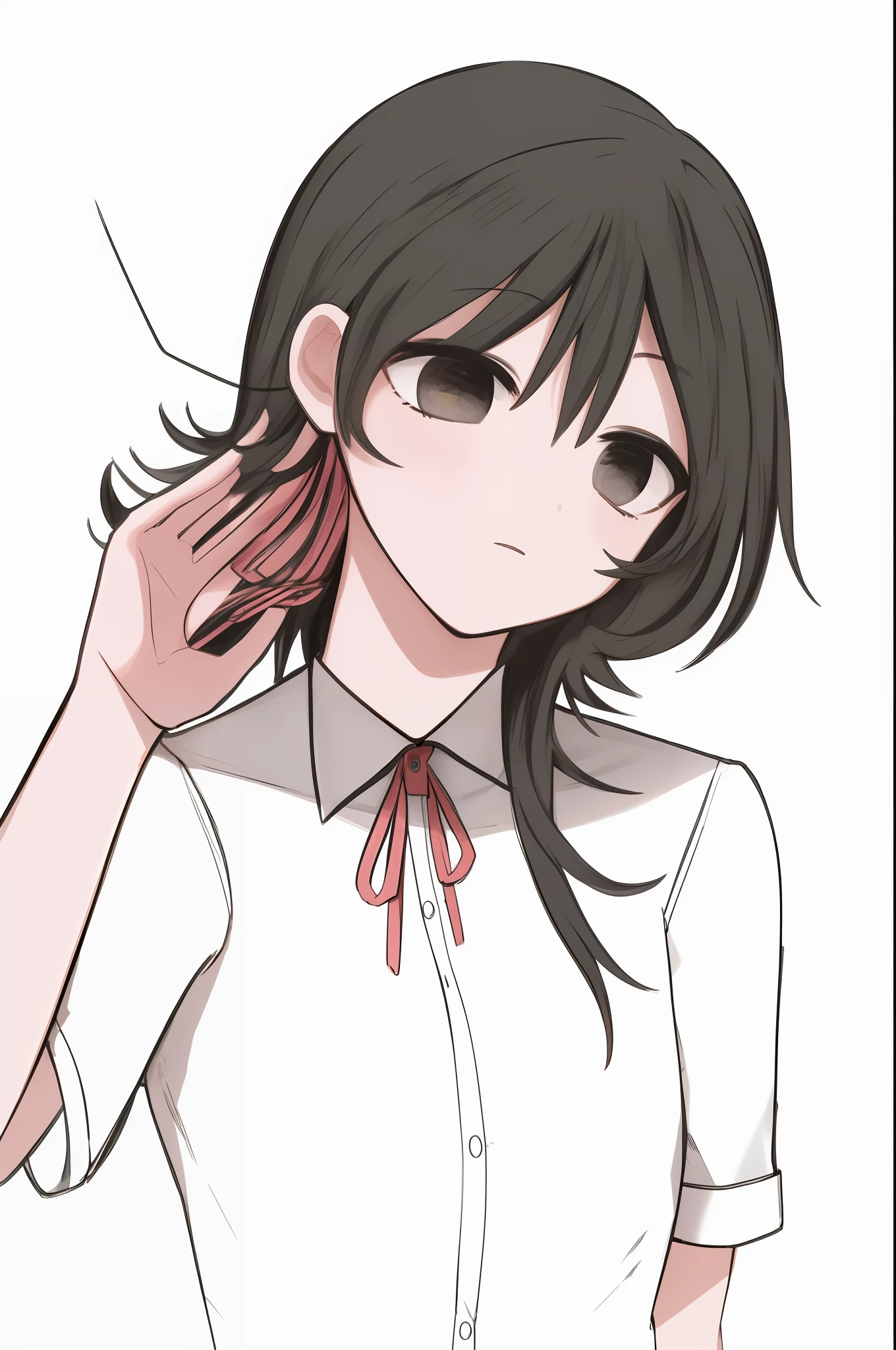 portrait, black hair, blunt bangs,