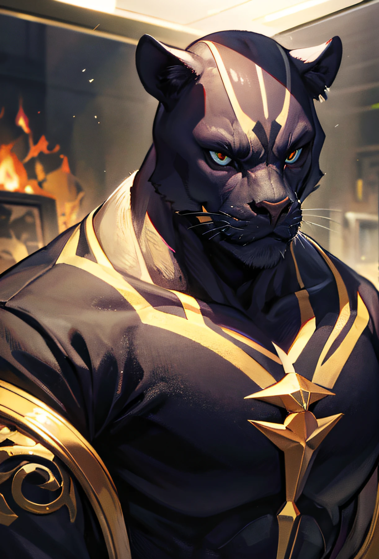 A portrait, a humanoid panther, very strong physique