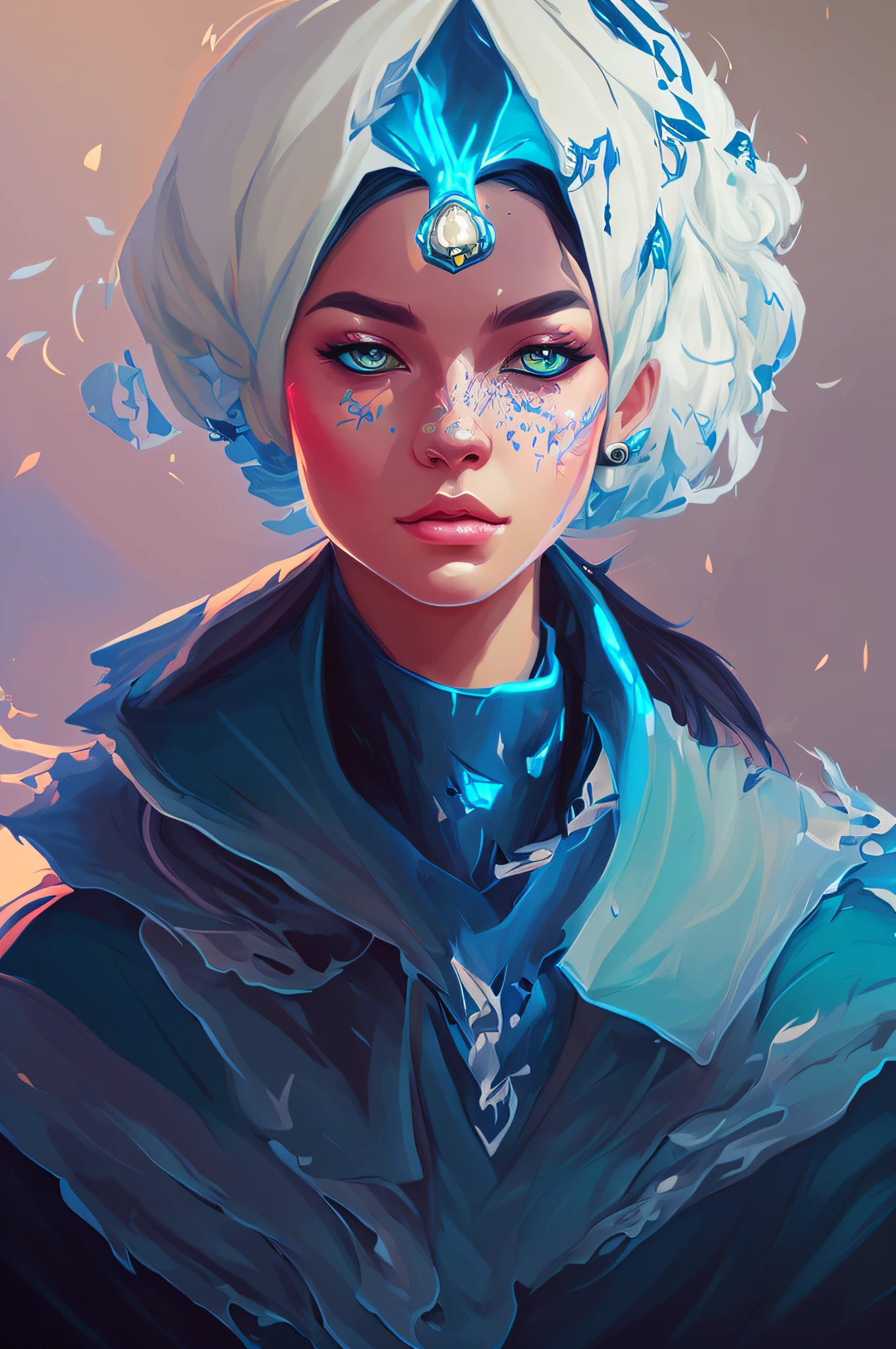 a close up of a person with a blue headdress and a blue turban, inspired by Lois van Baarle, fantasy concept art portrait, epic portrait illustration, artgerm julie bell beeple, epic digital art illustration, epic fantasy digital art style, lois van baarle and rossdraws, jen bartel, epic fantasy art portrait, fantasy art portrait