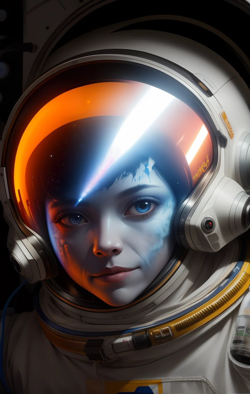 a close up of a person in an astronaut suit holding a beer, spray art, creepy astronaut, astronaut, lonely astronaut, spraypaint, spray paint, astronaut below, space art, space dust, detailed astronaut, space, found in space, outer space, cosmonaut, drifting in space, space walk, space travel, outerspace, cosmic horror style, sprays