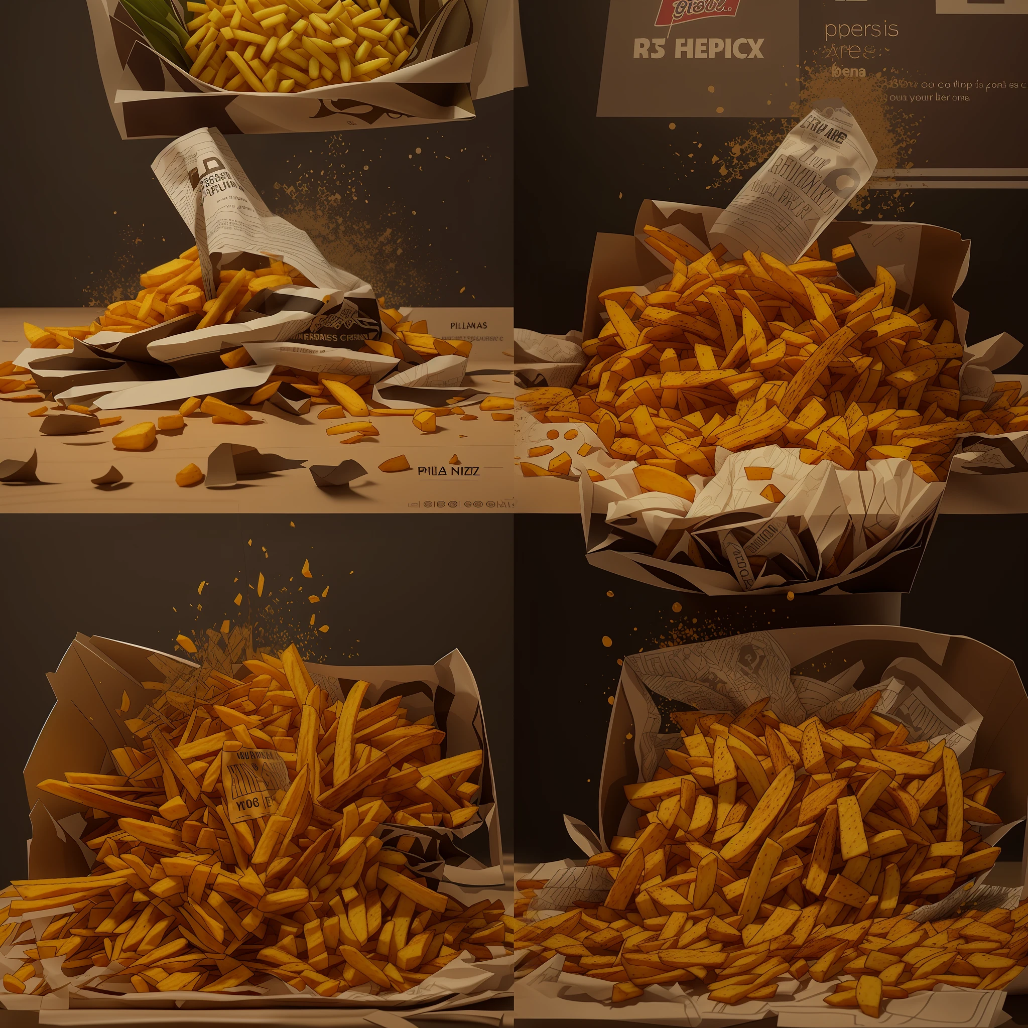 a close up of a bunch of french fries in baskets, inspired by Pia Fries, fries, best fries, food advertisement, french fry pattern ambience, french fries, serving fries, crisp image, looks realistic, advertising visualization, very crisp, crisp detailed 3 d render, clean crisp graphics, french fries as arms, crisp render, french fries on the side