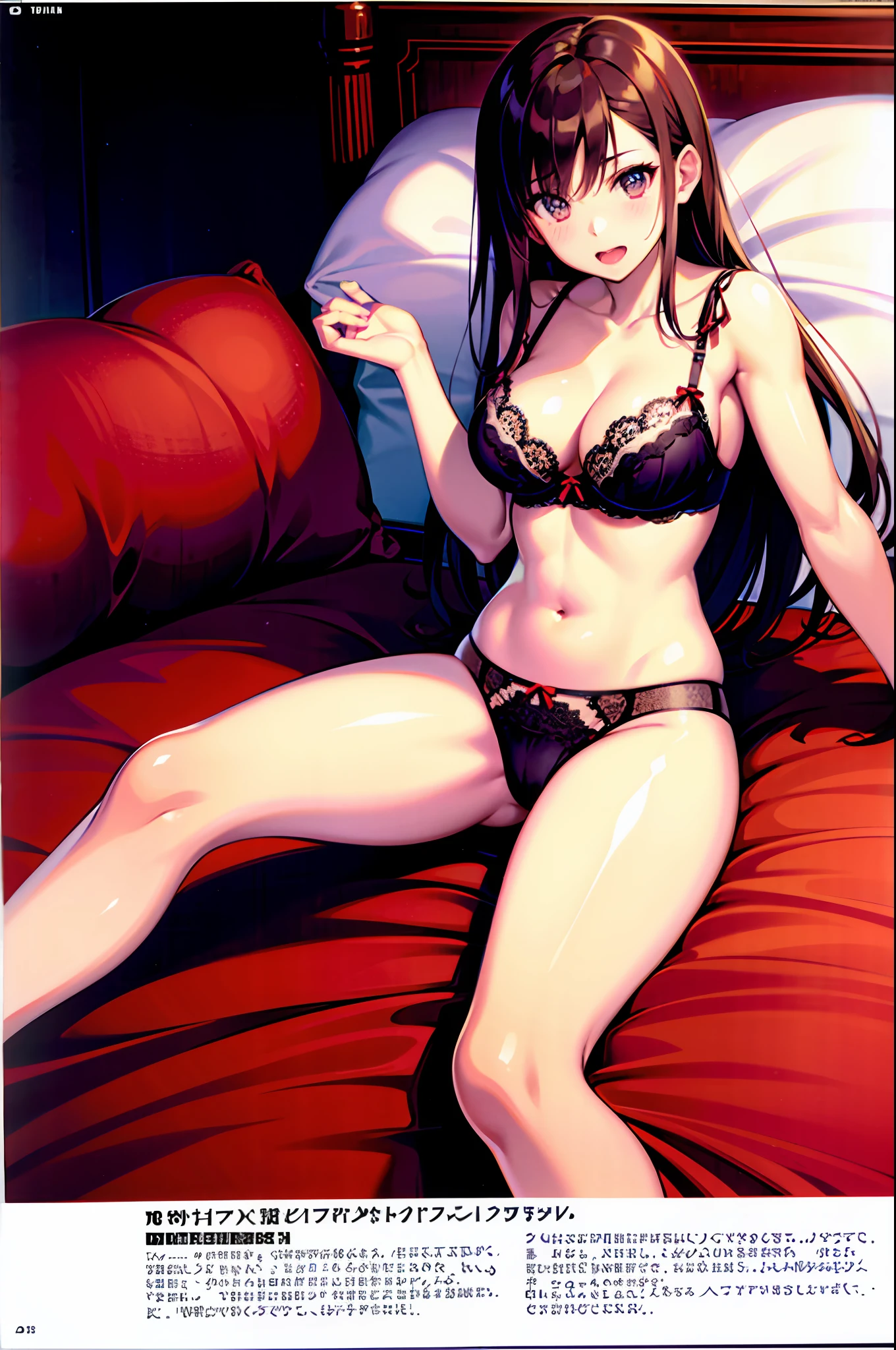 girl, lingerie, bed, underwear, bra, panties, big,, high definition, high quality, best quality,