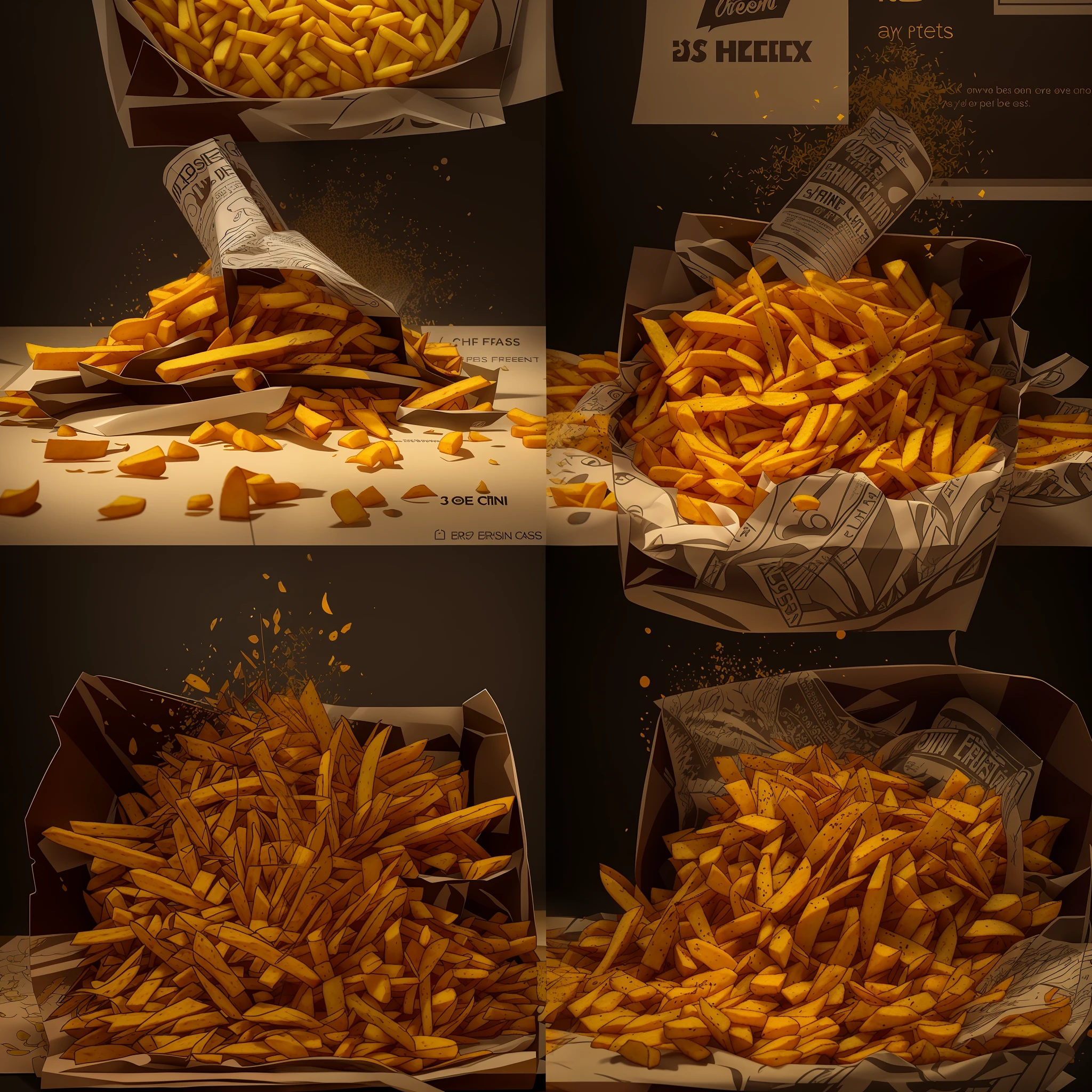 a close up of a bunch of french fries in baskets, inspired by Pia Fries, fries, best fries, food advertisement, french fry pattern ambience, french fries, serving fries, crisp image, looks realistic, advertising visualization, very crisp, crisp detailed 3 d render, clean crisp graphics, french fries as arms, crisp render, french fries on the side