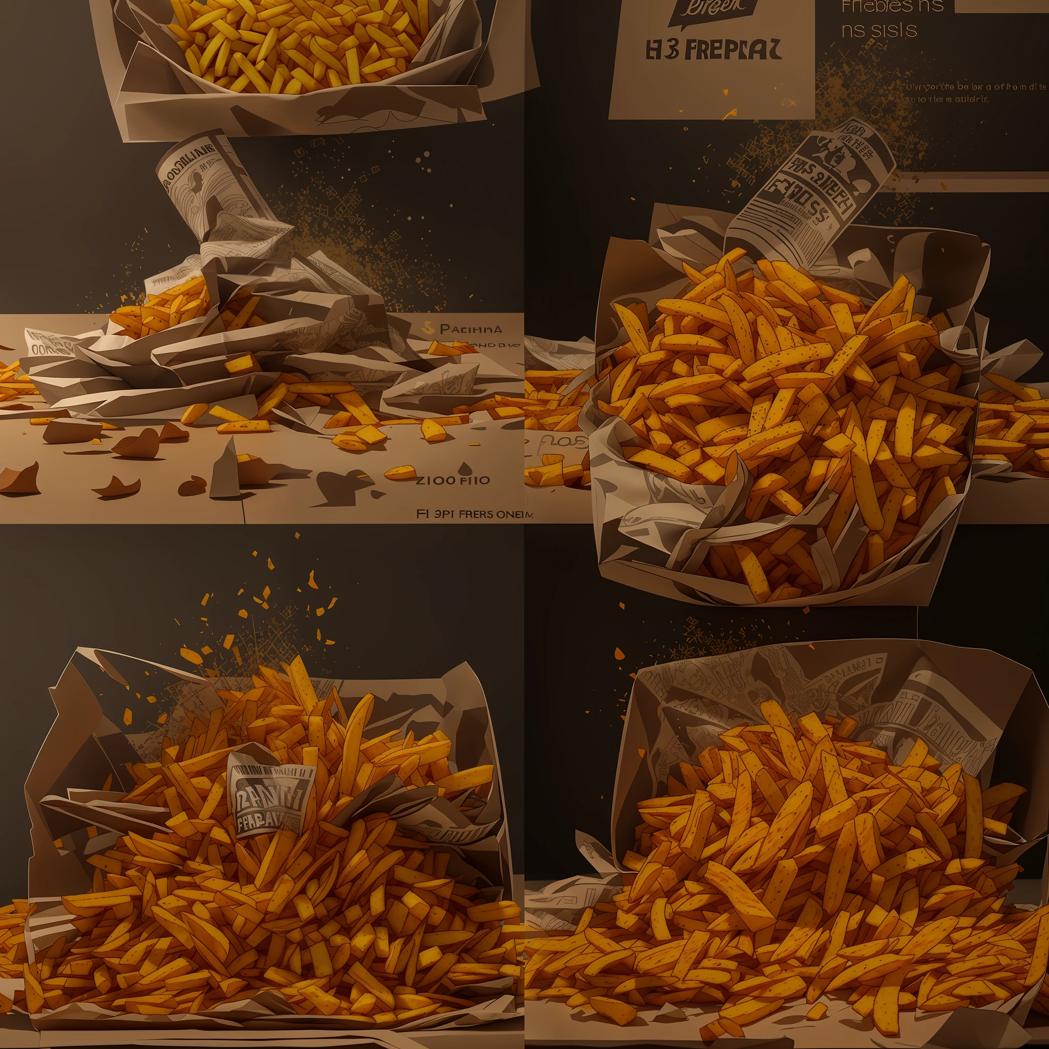 a close up of a bunch of french fries in baskets, inspired by Pia Fries, fries, best fries, food advertisement, french fry pattern ambience, french fries, serving fries, crisp image, looks realistic, advertising visualization, very crisp, crisp detailed 3 d render, clean crisp graphics, french fries as arms, crisp render, french fries on the side