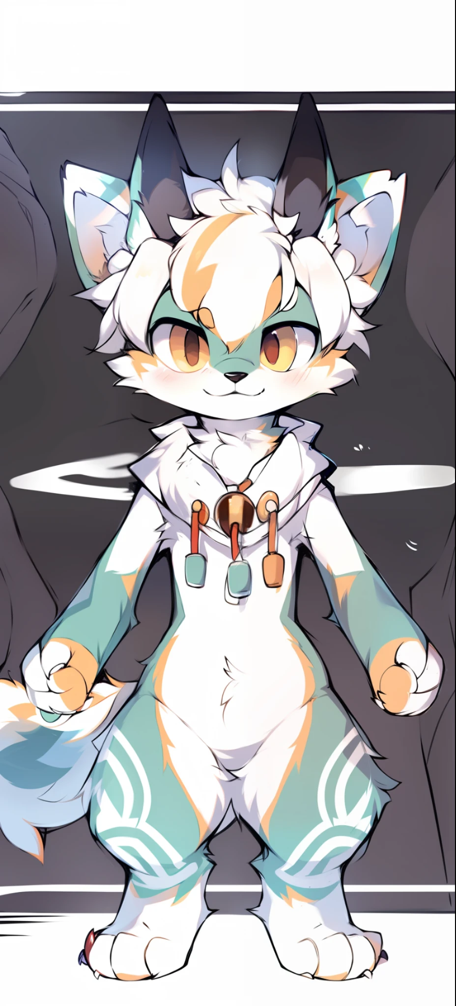 Author: Zackary911, (coffee soda: 1.1), Hioshiru, Zackary911, fox, human, female boy, obese, solo, tight black hoodie, fur, looking up into perspective, from small perspective, (he is looking down at small), bent thighs, huge thighs, beep, bend, squat, low angle, claws, scary