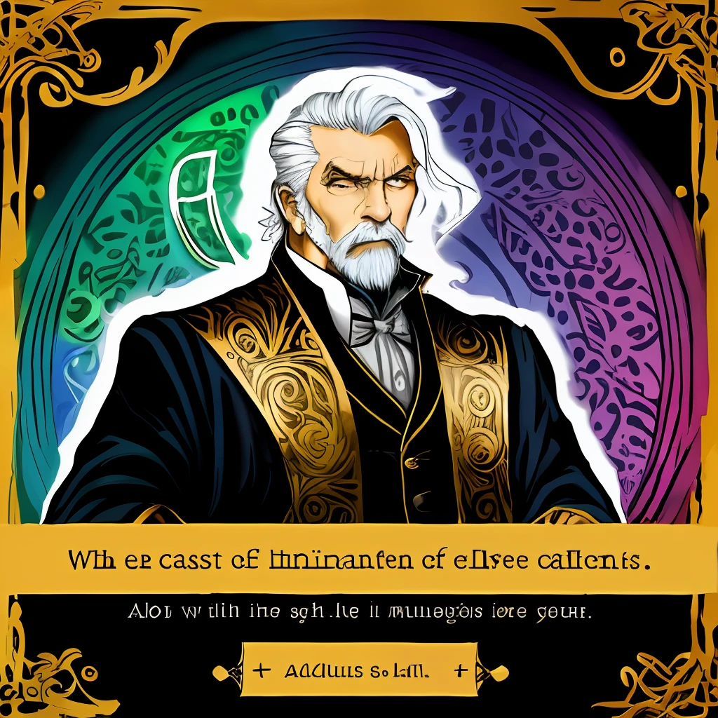 Keen Intelligence: Solius is extremely intelligent and possesses a keen mind. He is able to solve complex problems with ease and has incredible analytical and strategizing skills.
Magic Abilities: Solius is a powerful practitioner of magic, with a vast array of magical abilities at his disposal. He can manipulate the elements, create illusions, and cast powerful spells.
Reserved nature: Solius is a man of few words. He prefers to observe and analyze before acting, and his words are always carefully chosen. Your reserved nature adds an air of mystery to your character.
Tireless Determination: Solius is known for his unwavering determination. He faces challenges with courage and perseverance, never giving up until he reaches his goals. That determination makes you a formidable foe as well as a loyal ally.
Clothes:
Solius dresses elegantly and extravagantly. He wears a long black coat, with silver trim and a high collar. Underneath the coat, he wears a thin white shirt and dark pants that fit his legs perfectly. He wears black leather boots, with silver accents, that match his coat. Additionally, he wears a wide belt with ornate buckles and a silver crescent-shaped brooch.
In summary, Solius is an intriguing and powerful character, with magical abilities and a striking appearance. His sharp wit, relentless determination, and reserved nature make him an endearing protagonist in any story.